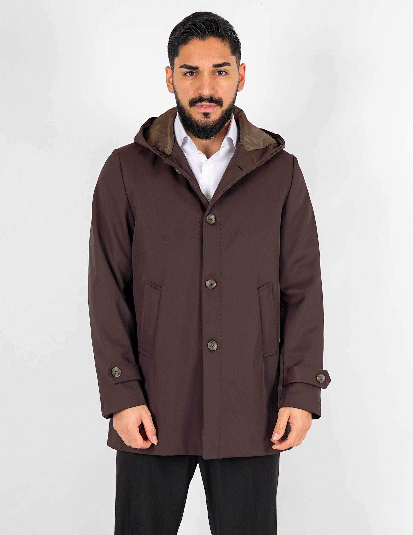 Trench uomo imbottito con cappuccio