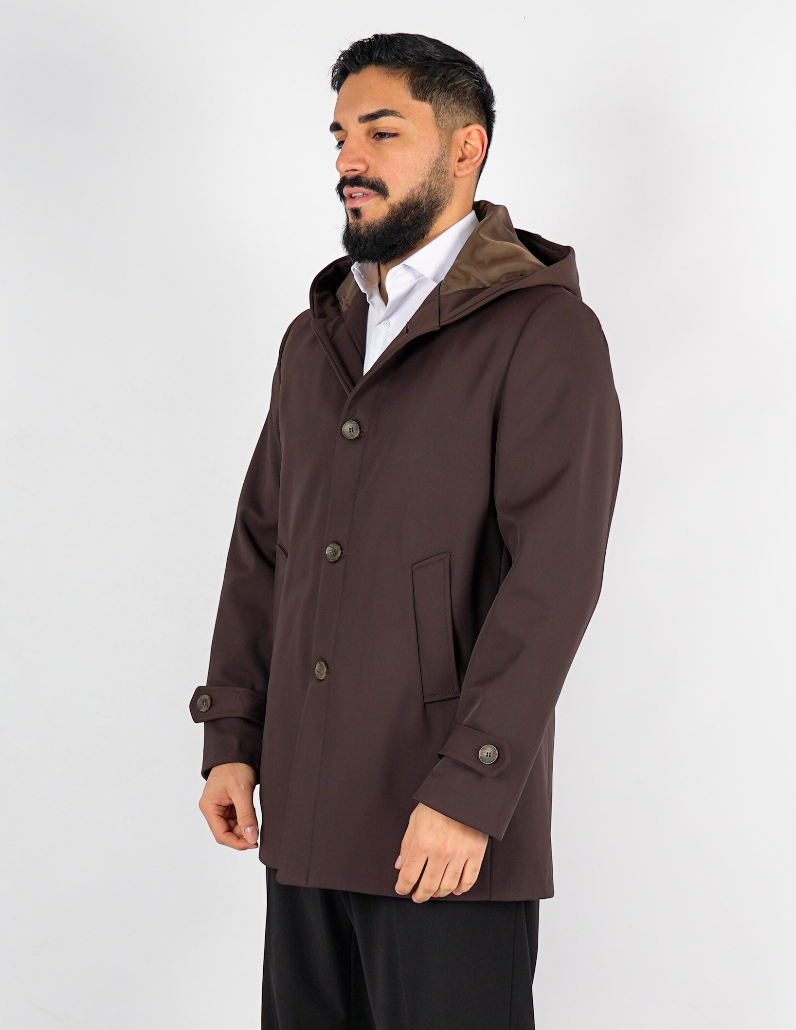Trench uomo imbottito con cappuccio
