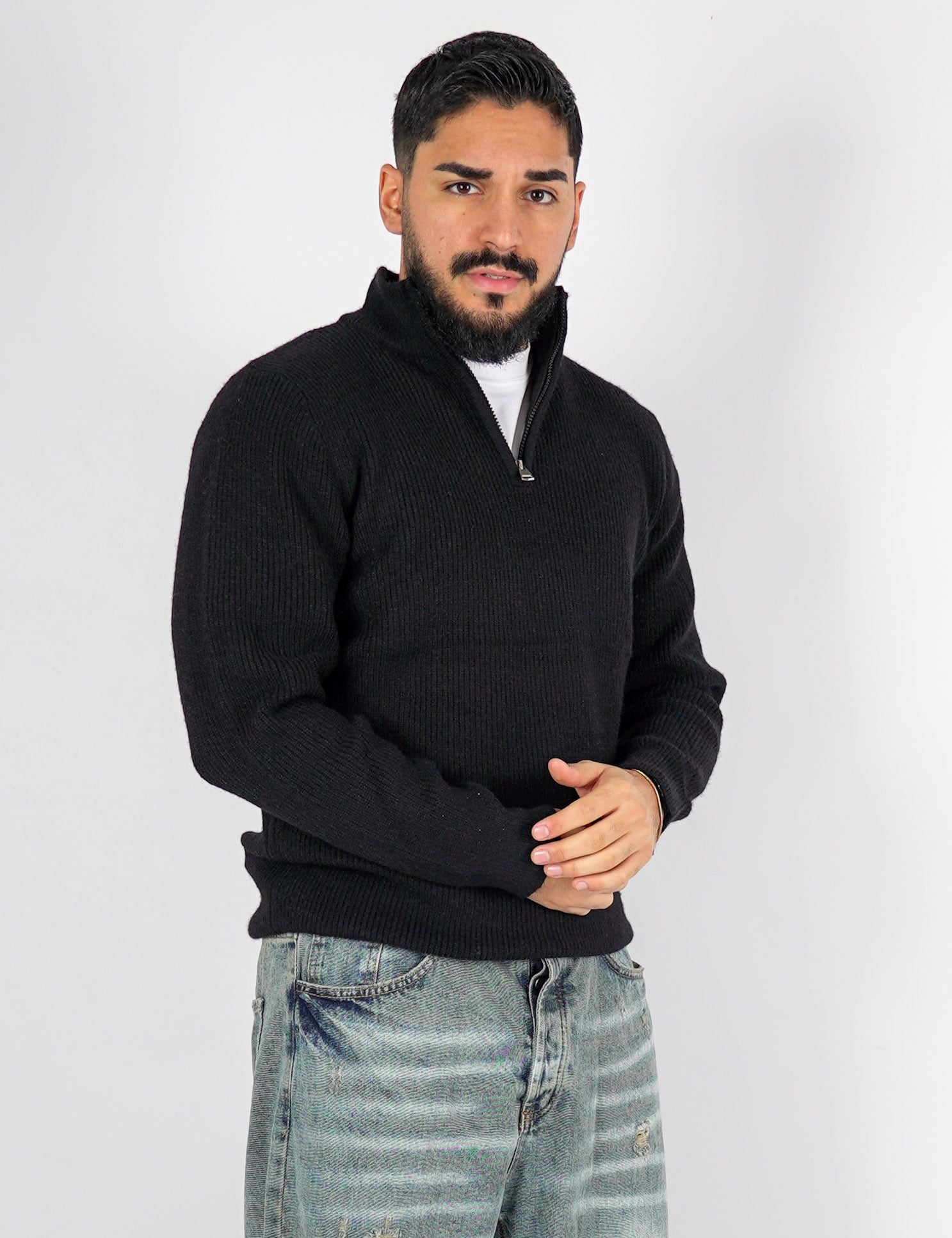 Maglia con zip in misto lana