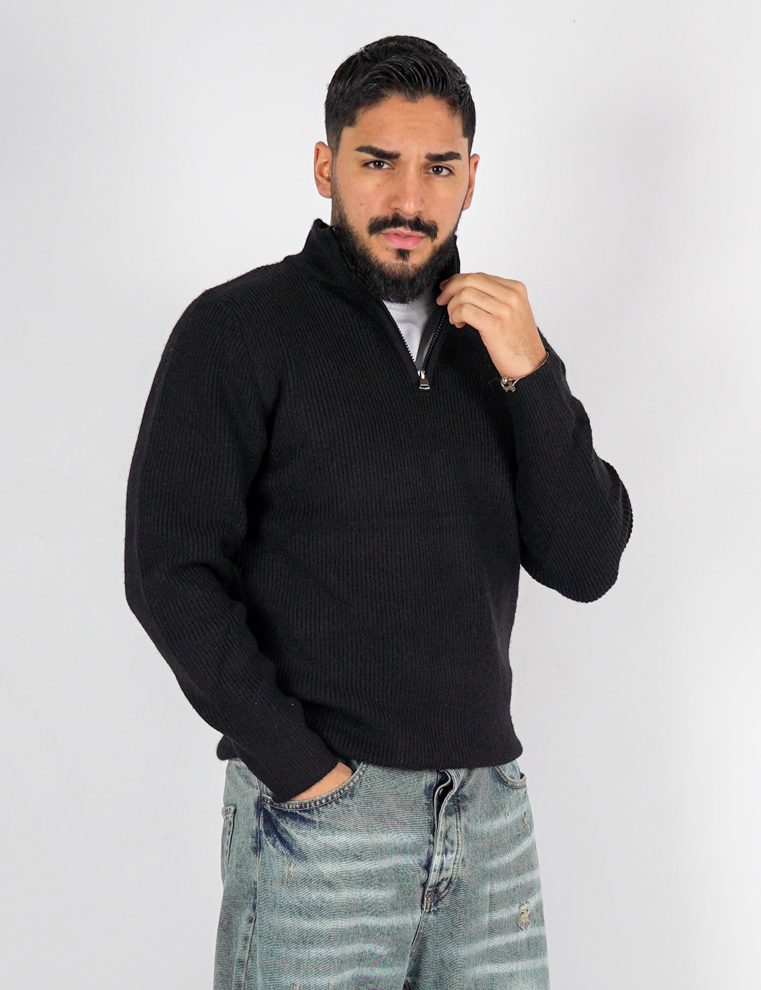 Maglia con zip in misto lana