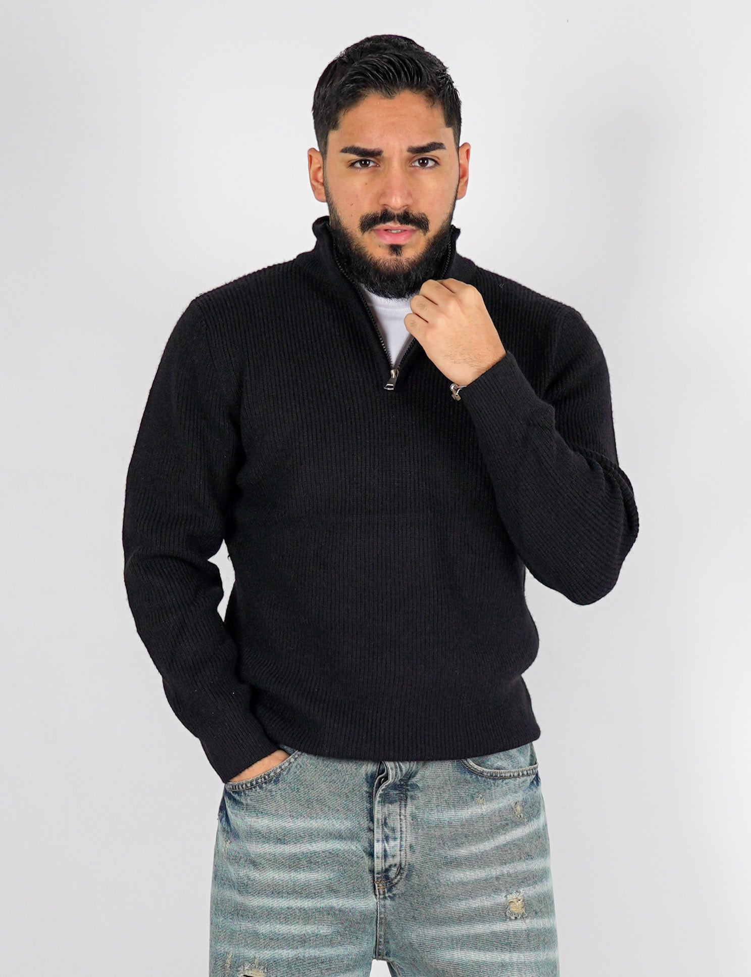 Maglia con zip in misto lana