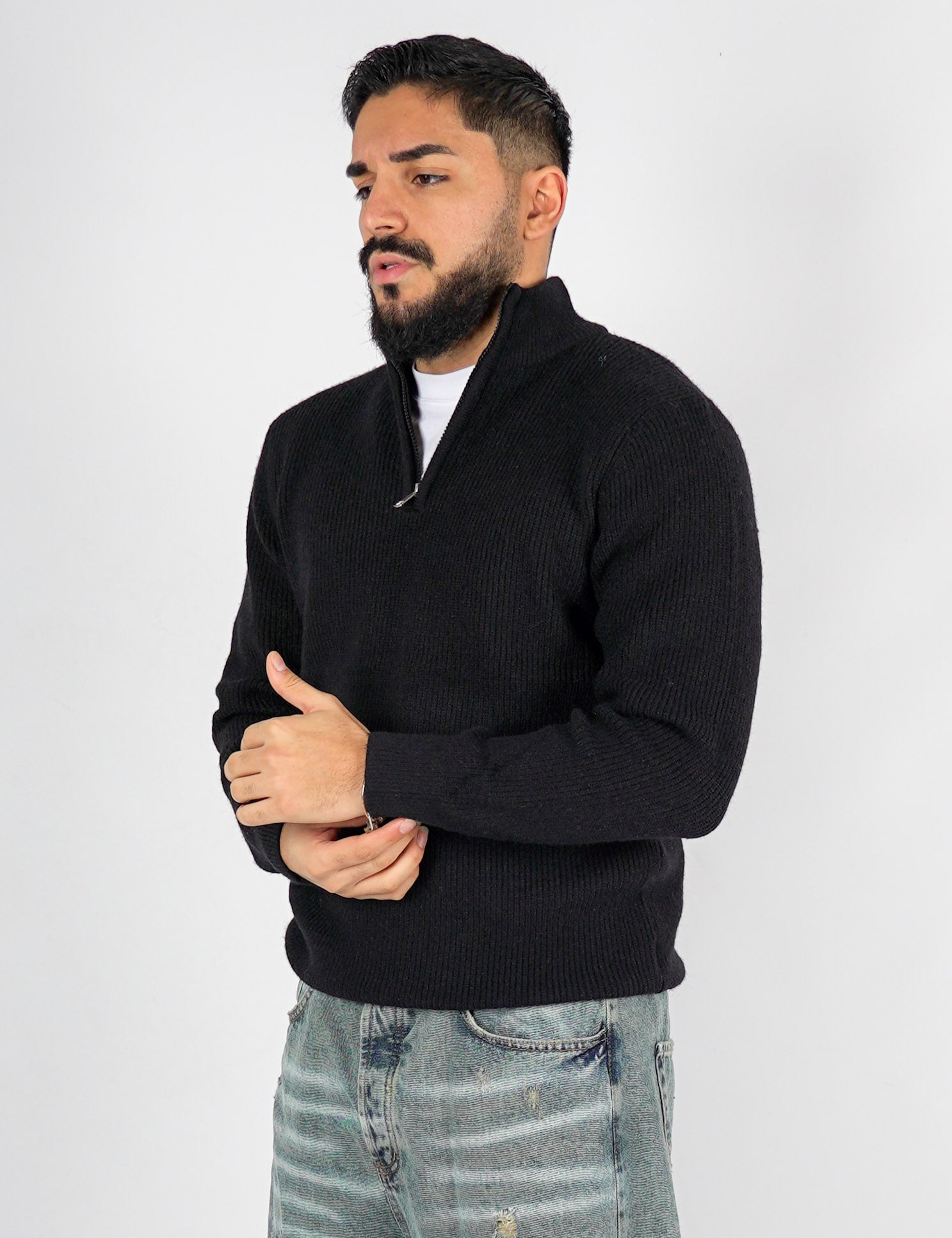 Maglia con zip in misto lana