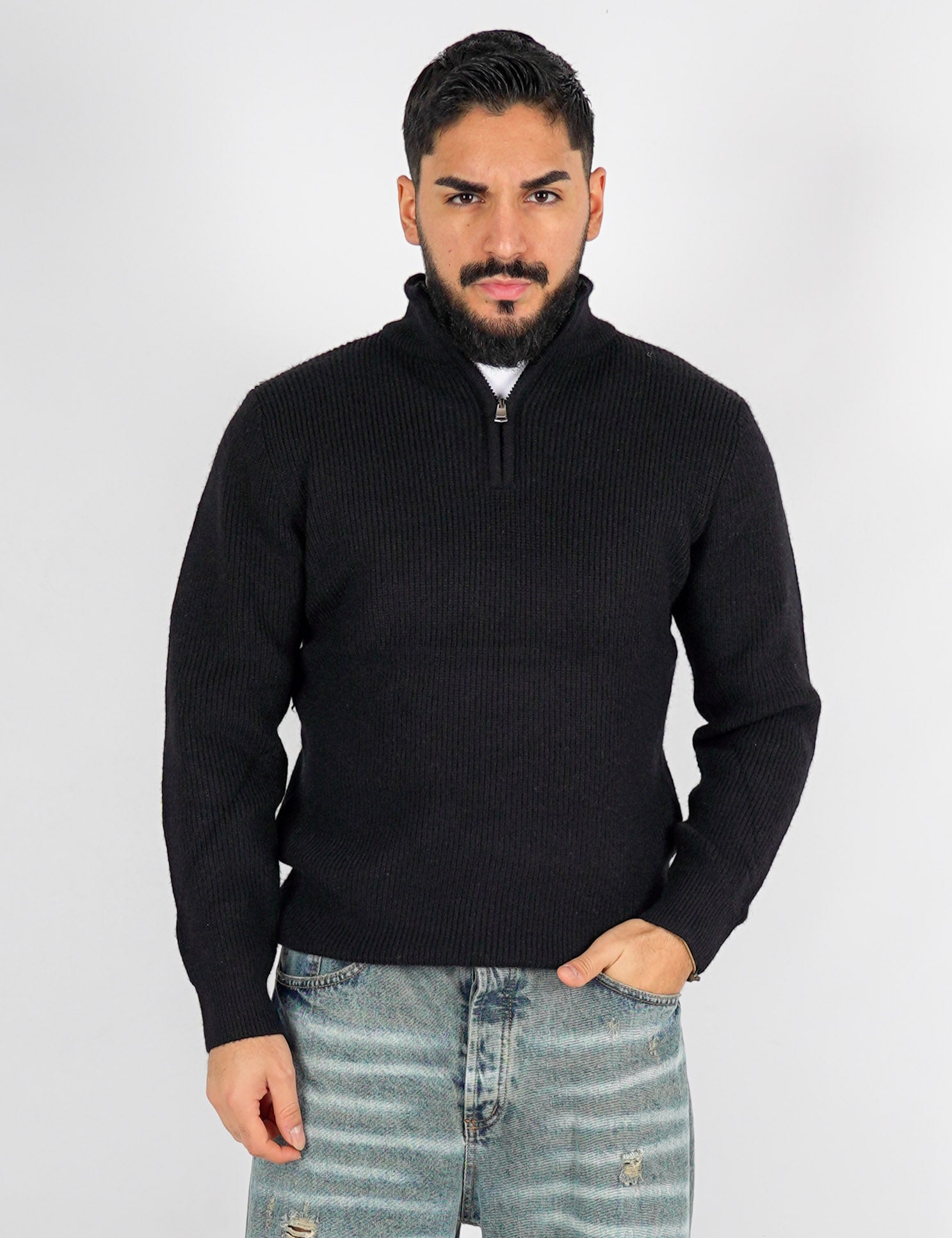 Maglia con zip in misto lana