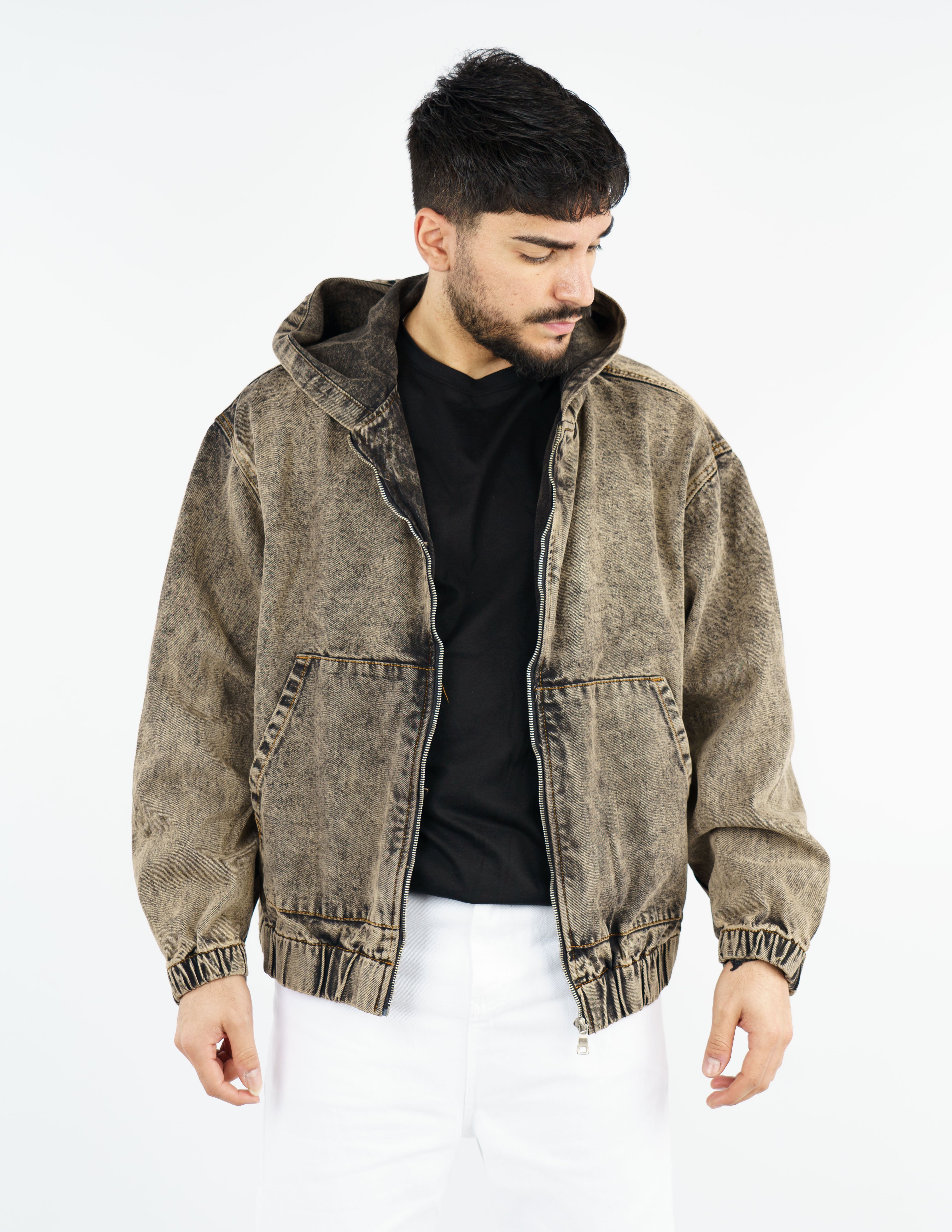 giubbino in denim con cappuccio