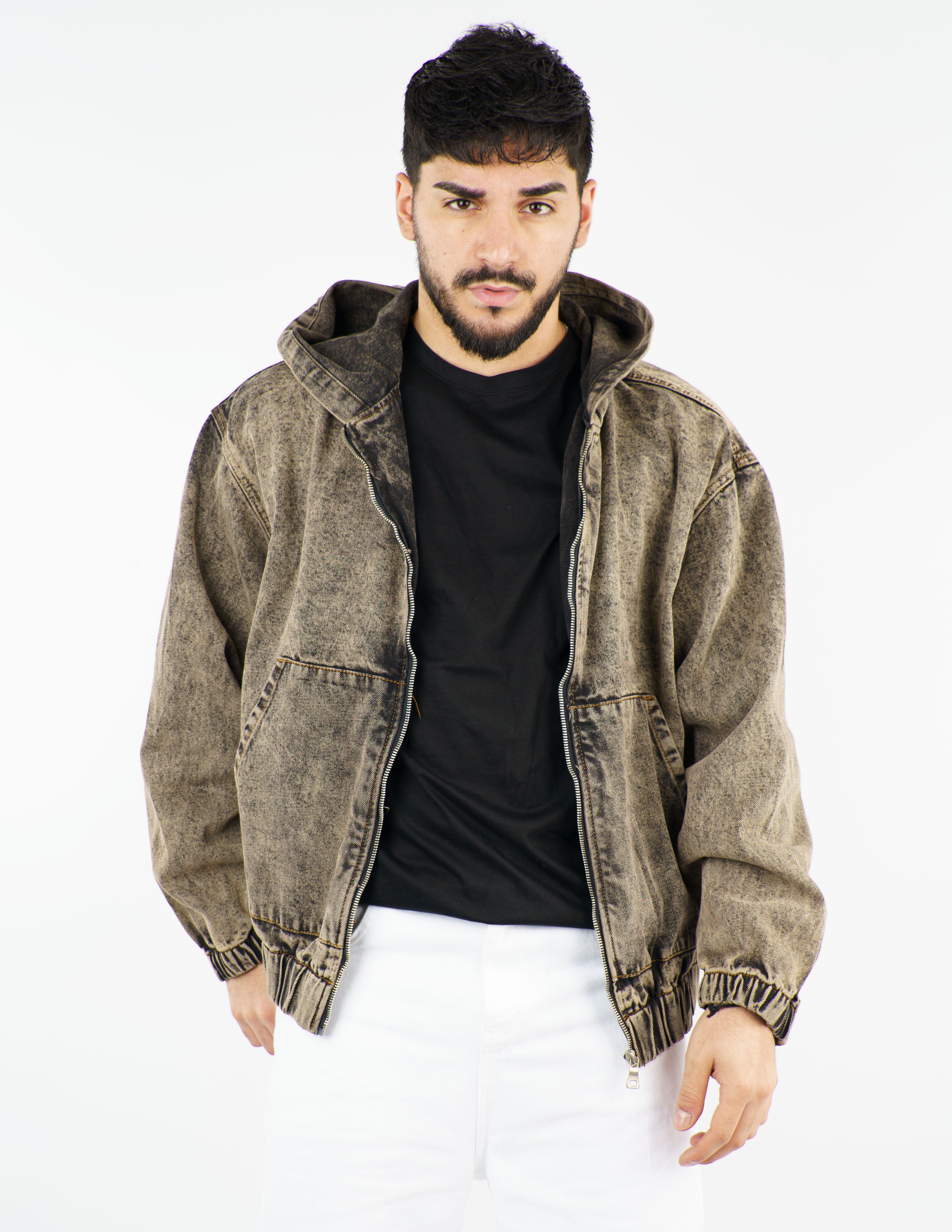 giubbino in denim con cappuccio