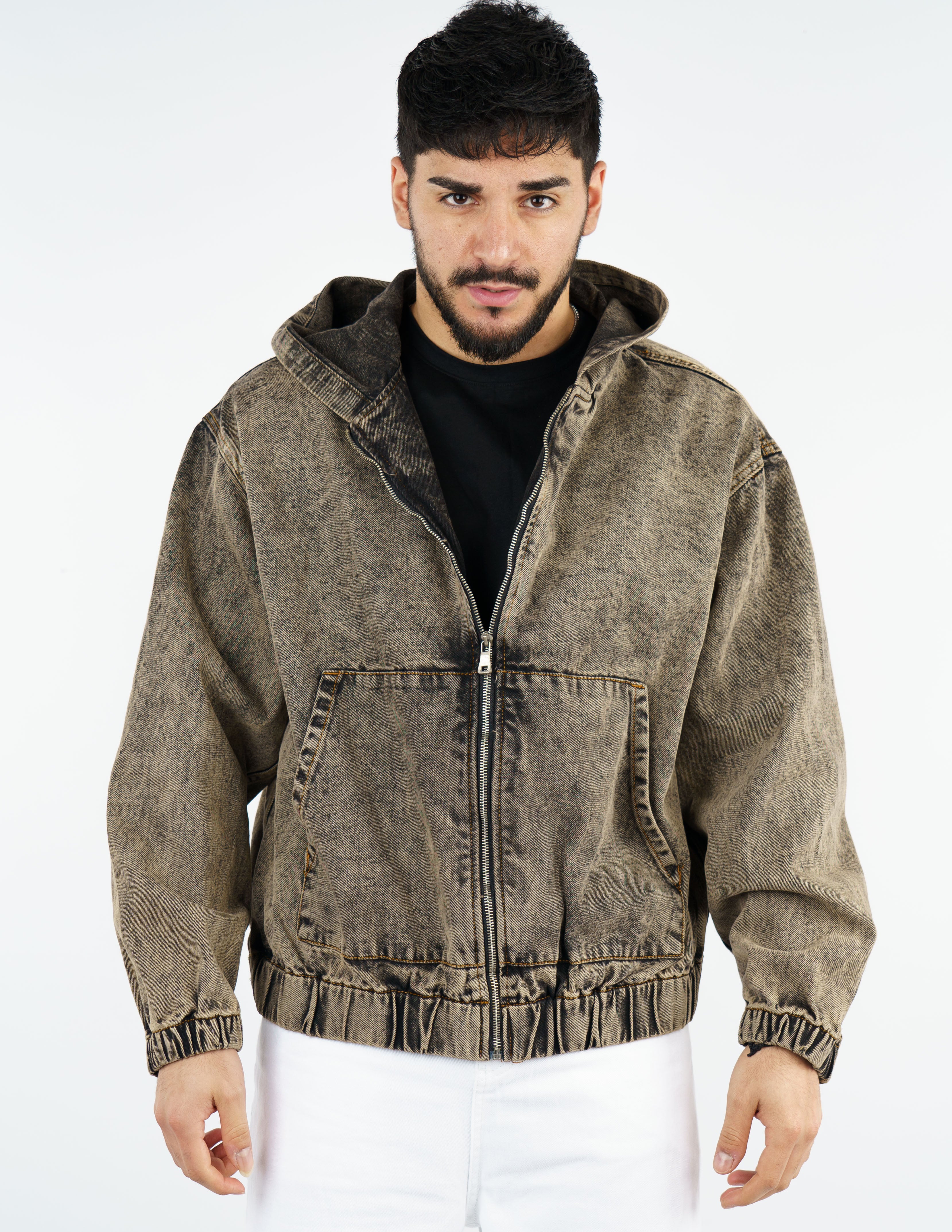 giubbino in denim con cappuccio