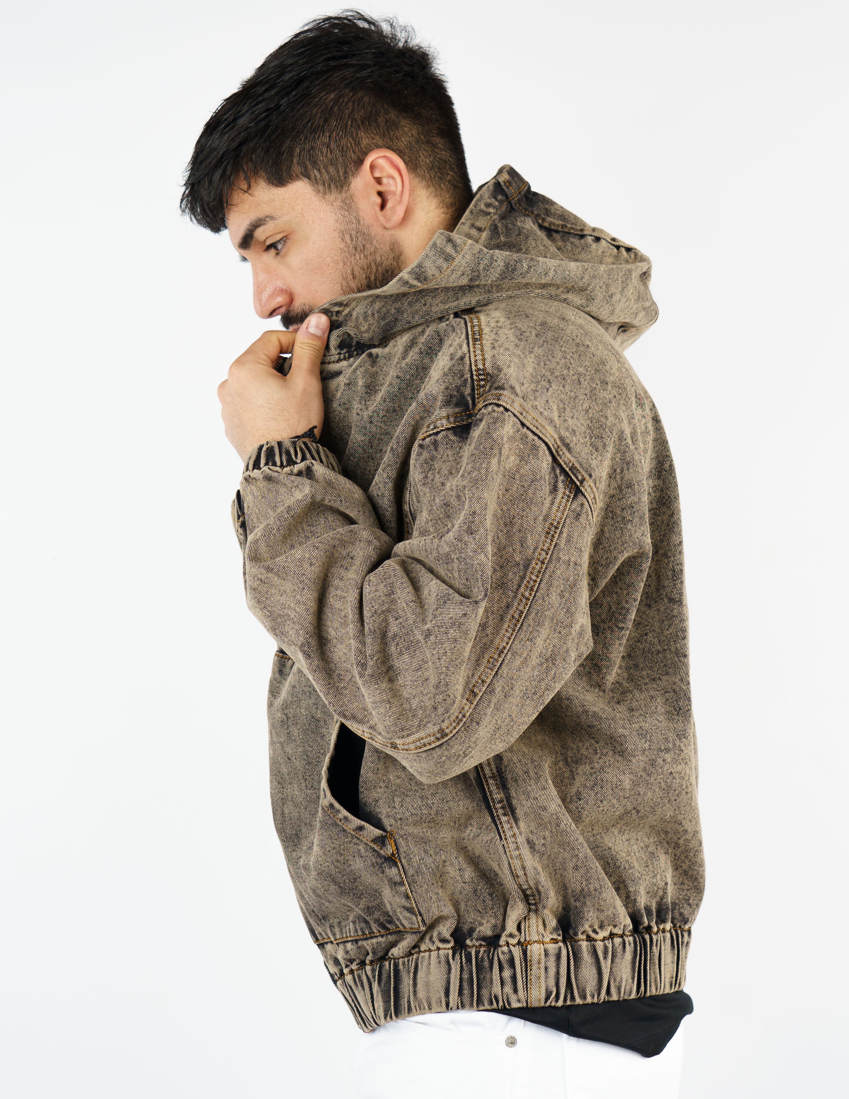 giubbino in denim con cappuccio