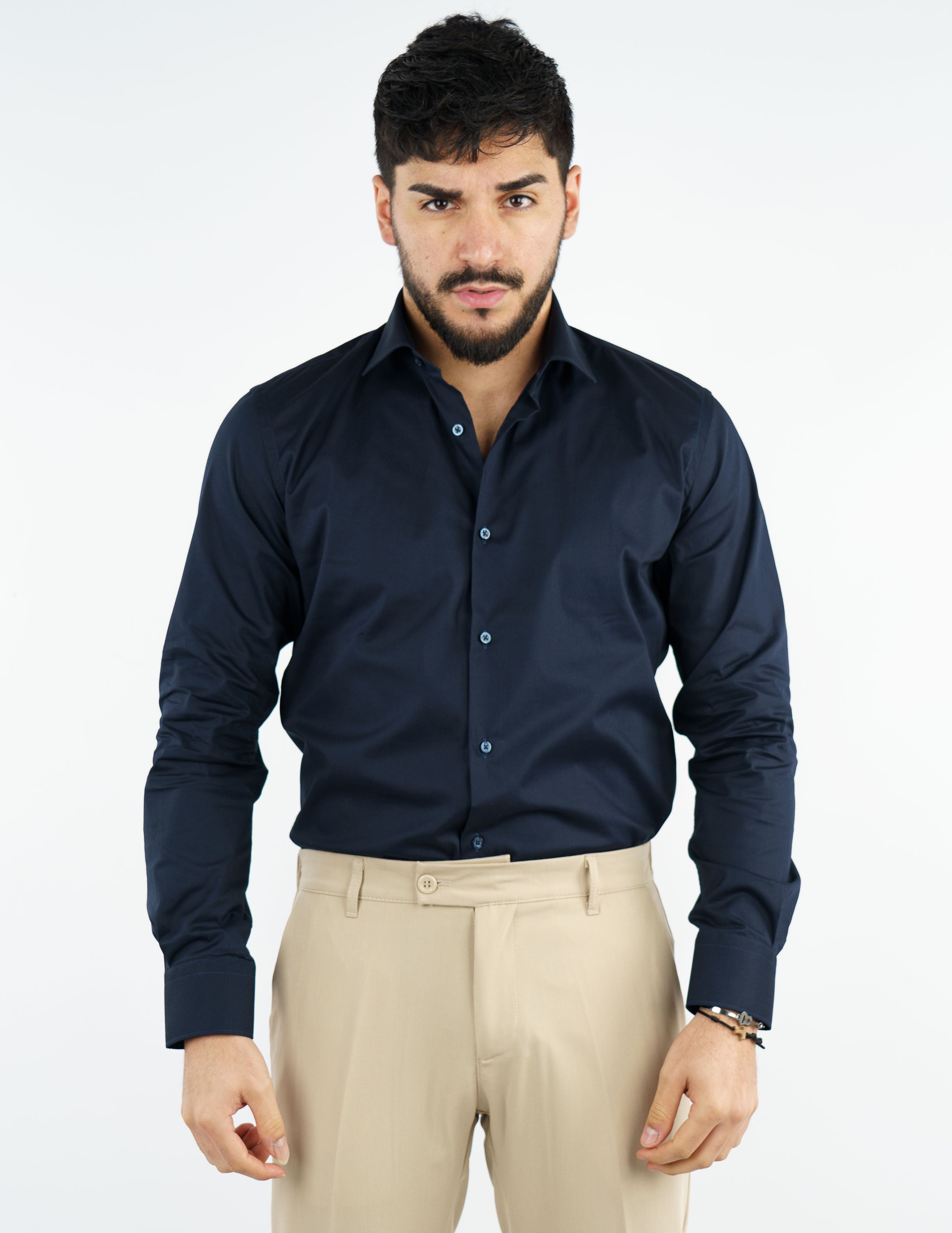 camicia uomo in cotone collo francese