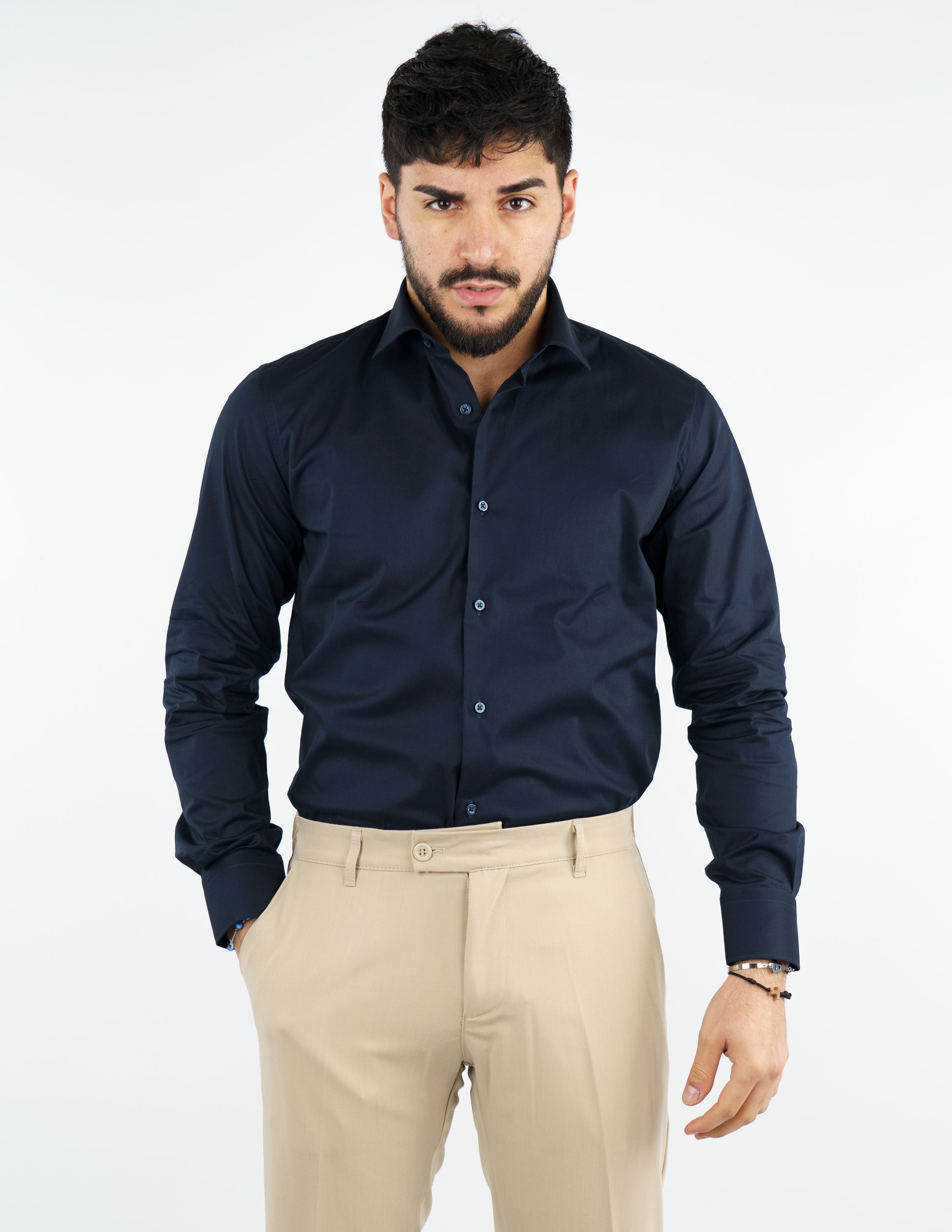 camicia uomo in cotone collo francese