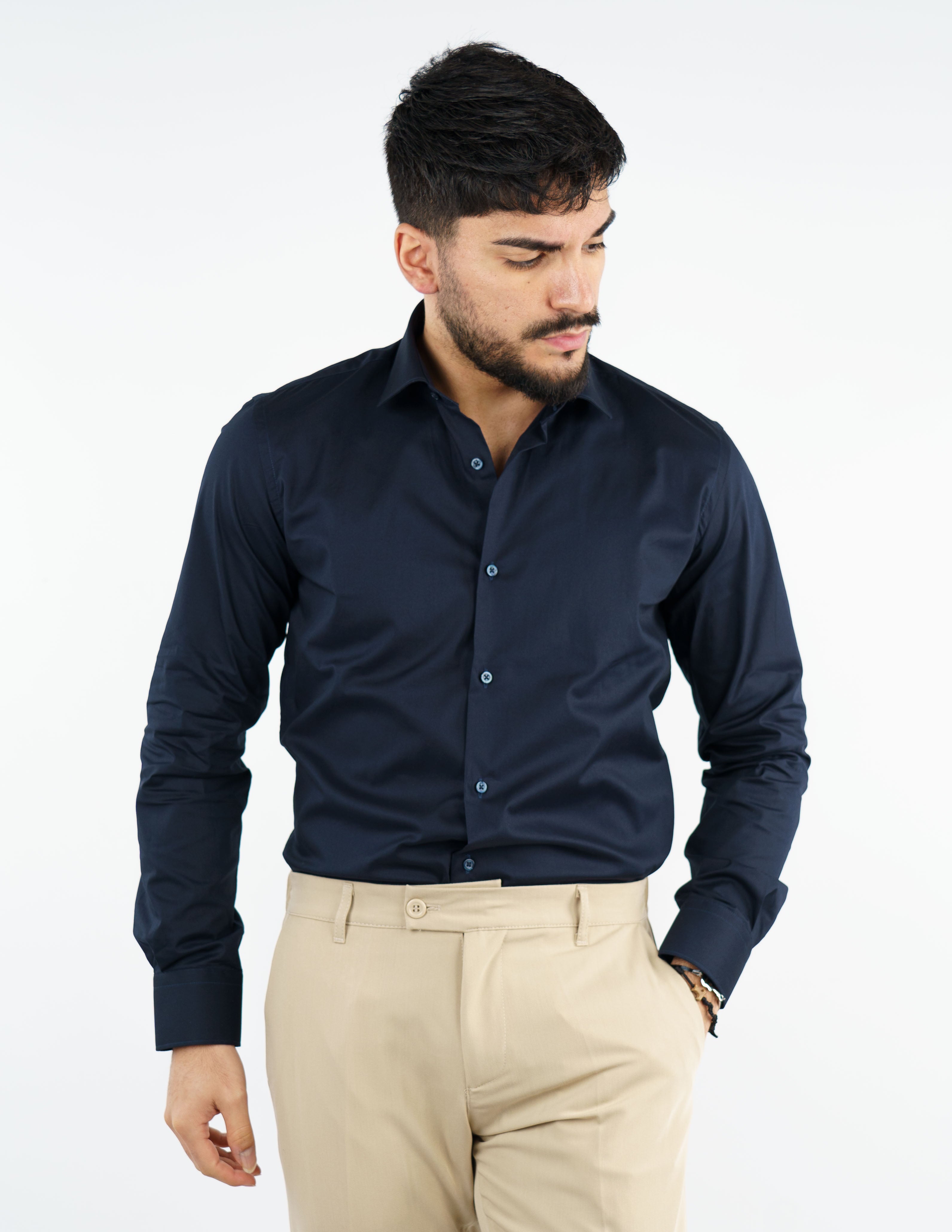 camicia uomo in cotone collo francese