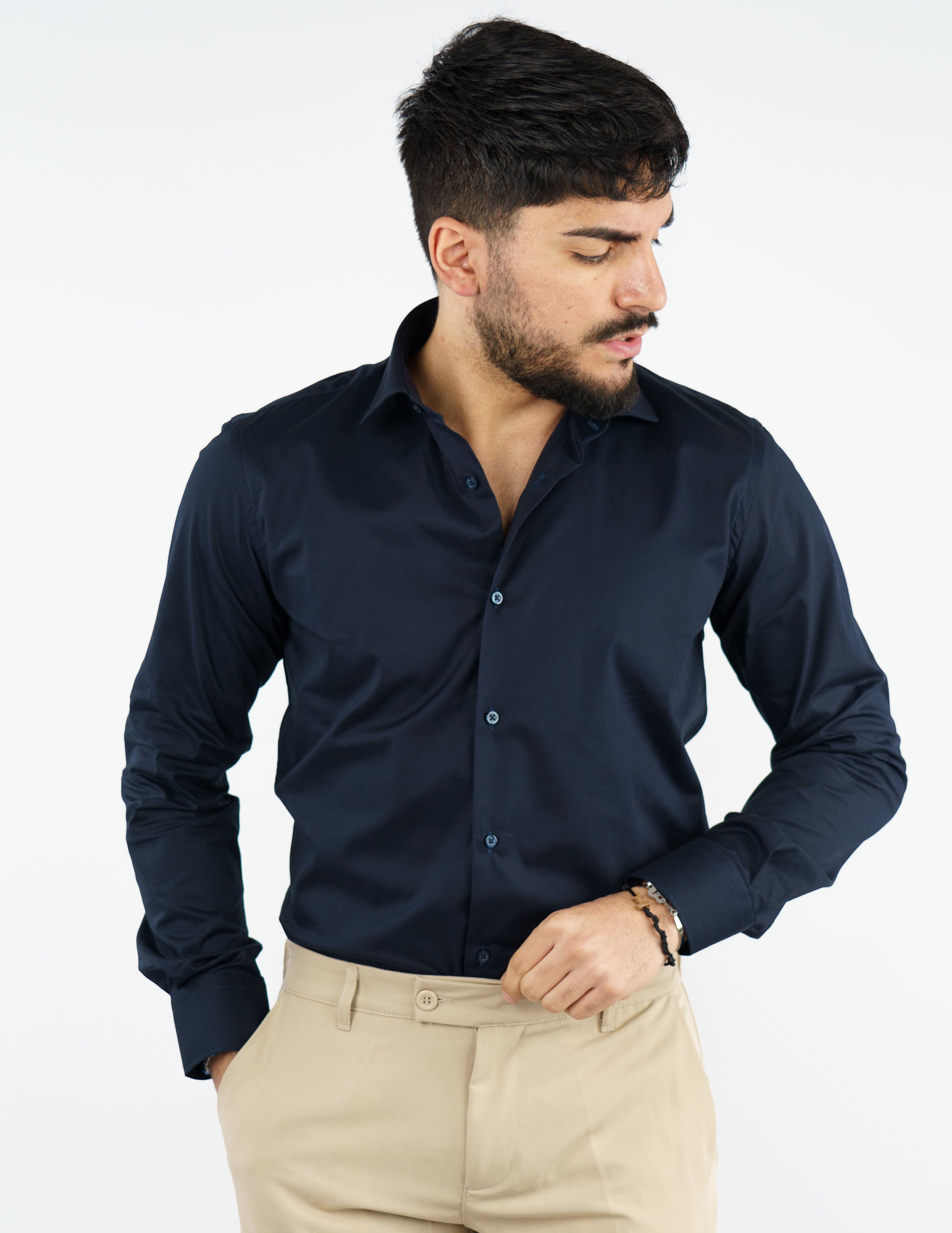 camicia uomo in cotone collo francese