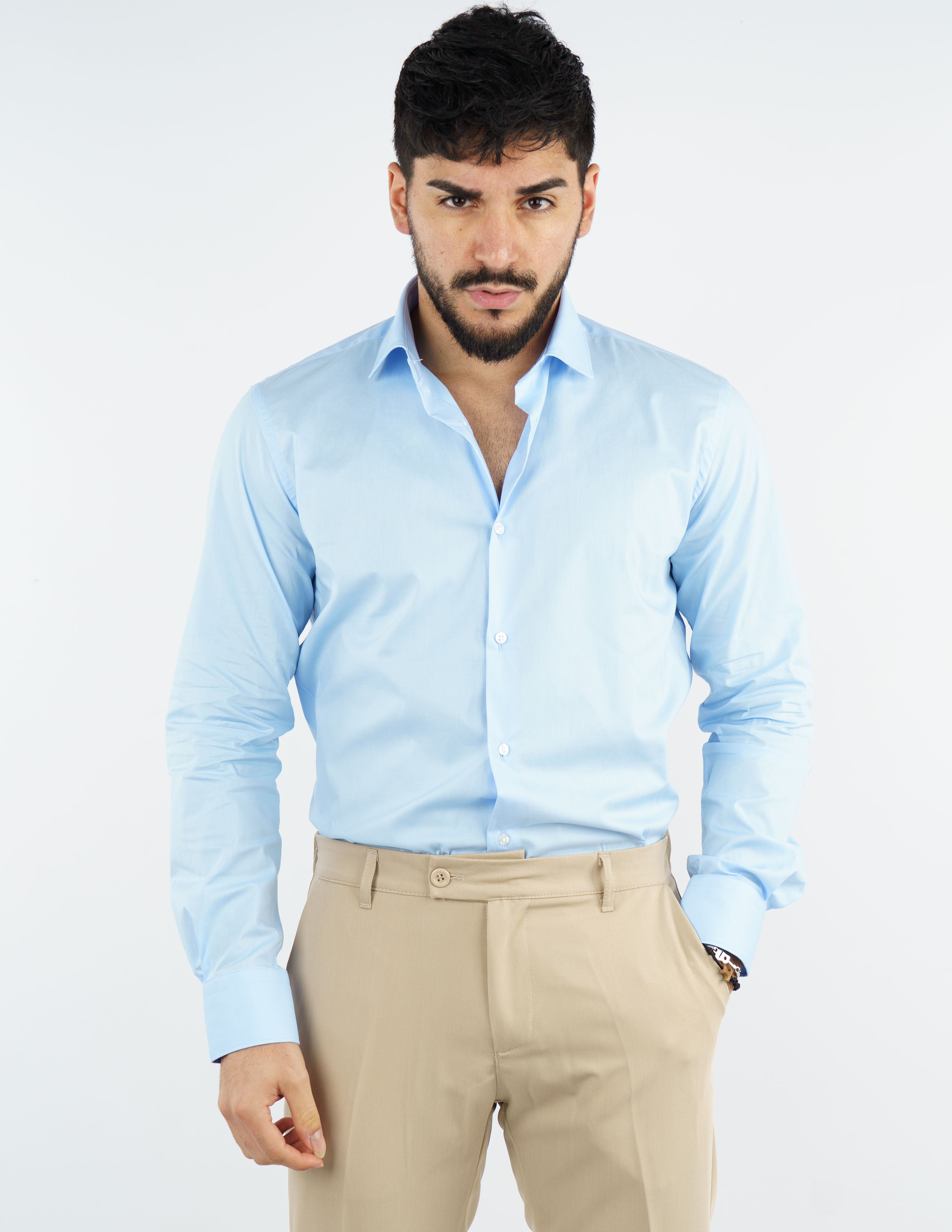 camicia uomo in cotone collo francese