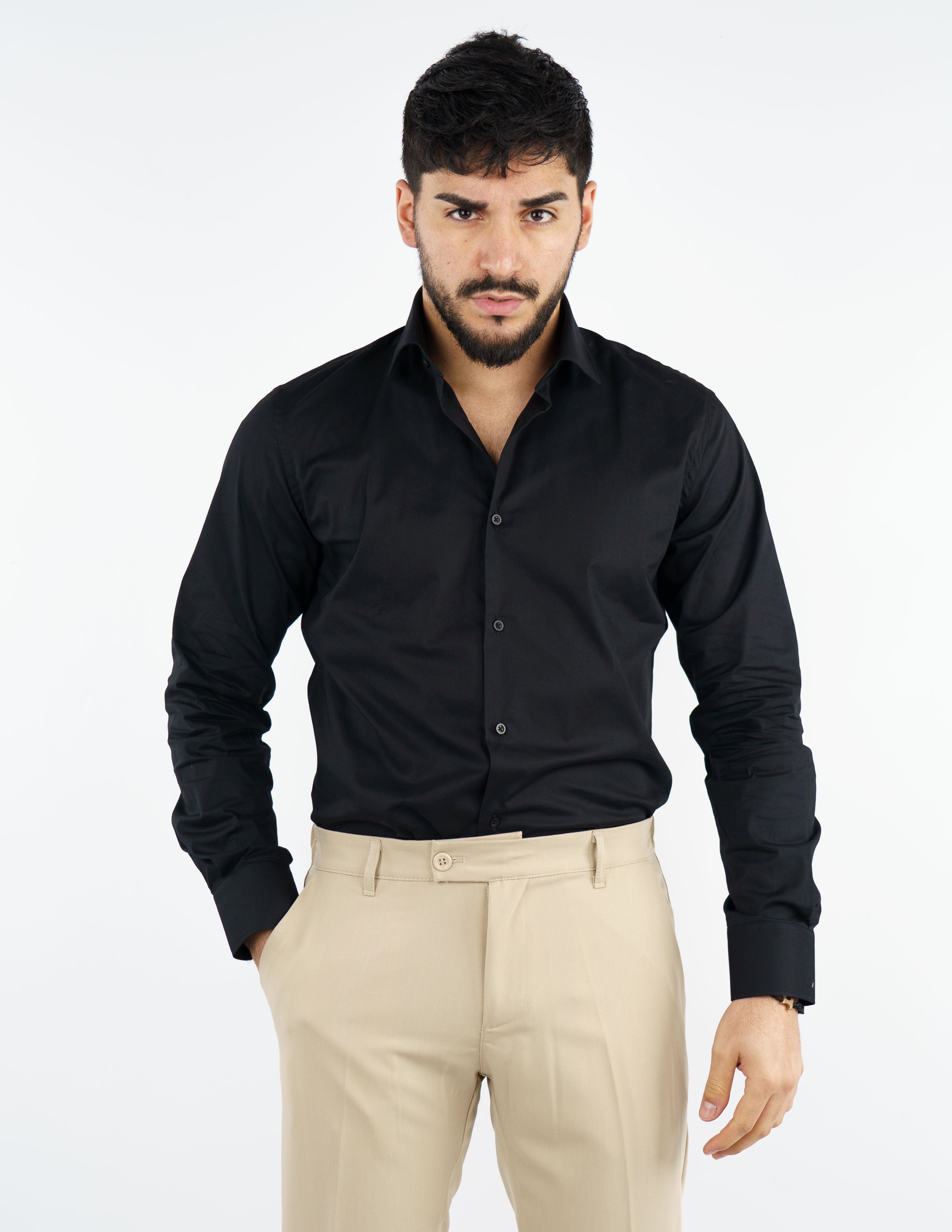 camicia uomo in cotone collo francese