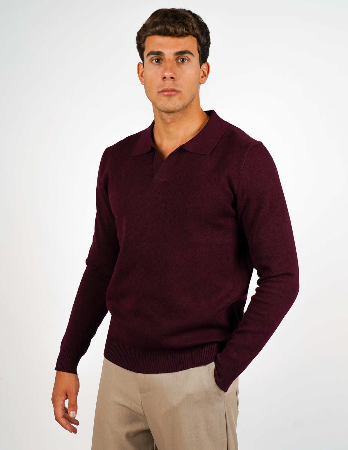 polo manica lunga con collo aperto