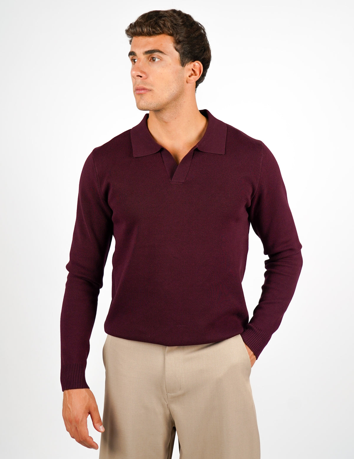 polo manica lunga con collo aperto