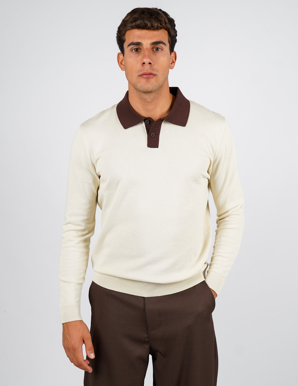 POLO MANICA LUNGA CON COLLO A CONTRASTO