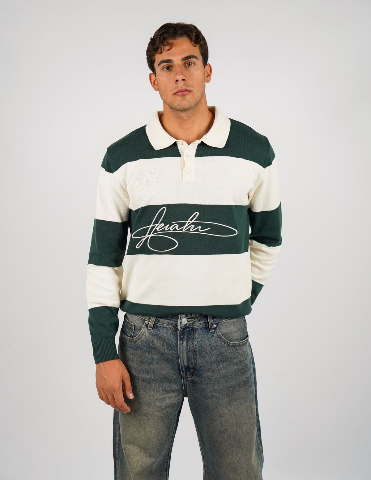 POLO MANICA LUNGA RIGATA CON RICAMI