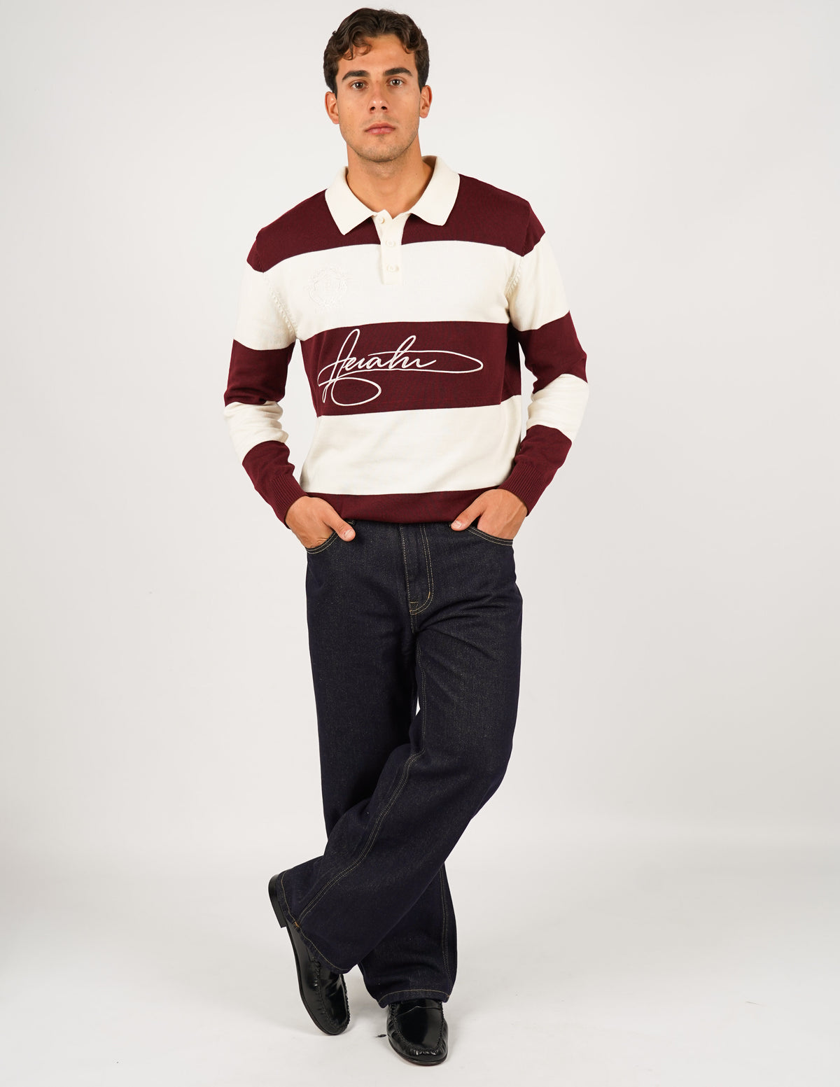 POLO MANICA LUNGA RIGATA CON RICAMI