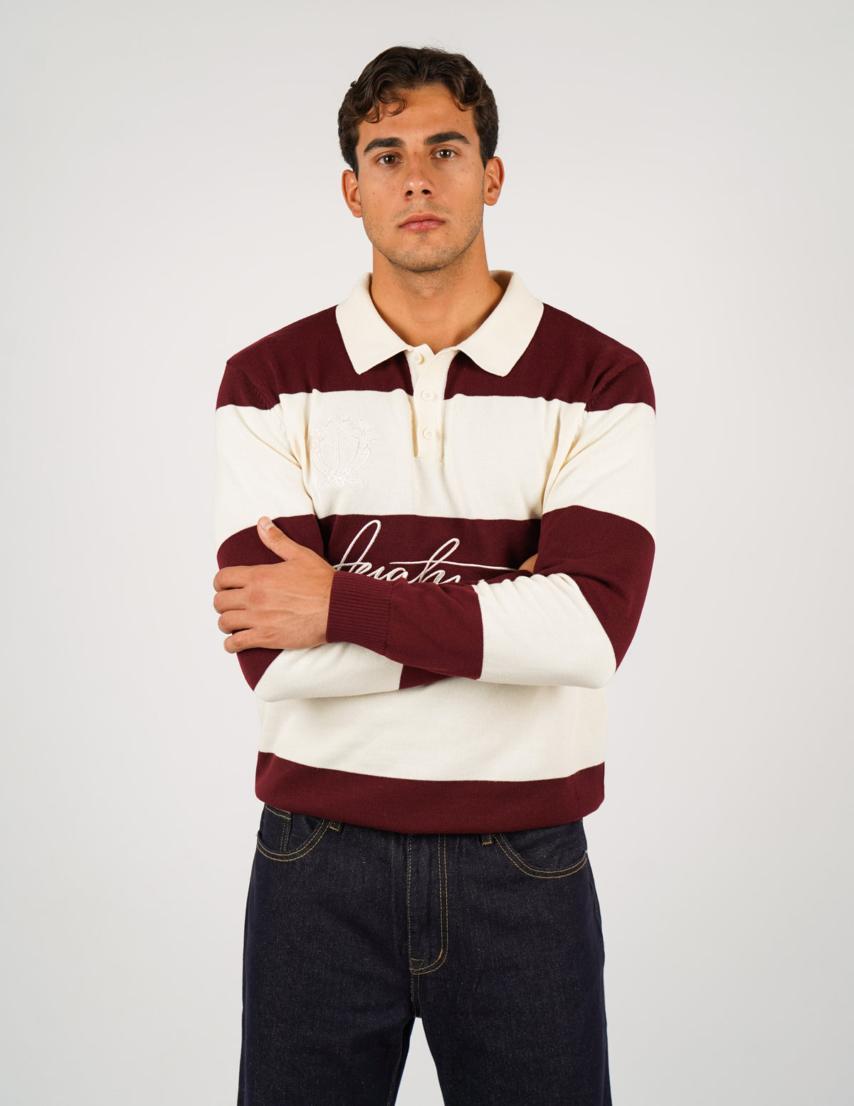 POLO MANICA LUNGA RIGATA CON RICAMI