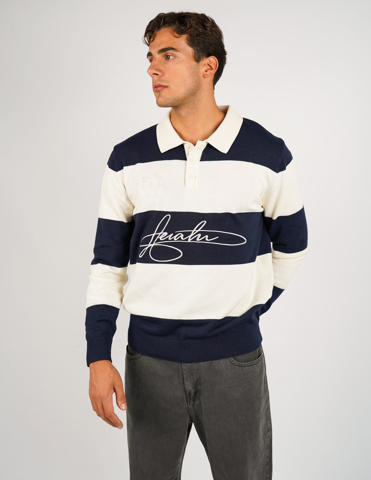 POLO MANICA LUNGA RIGATA CON RICAMI