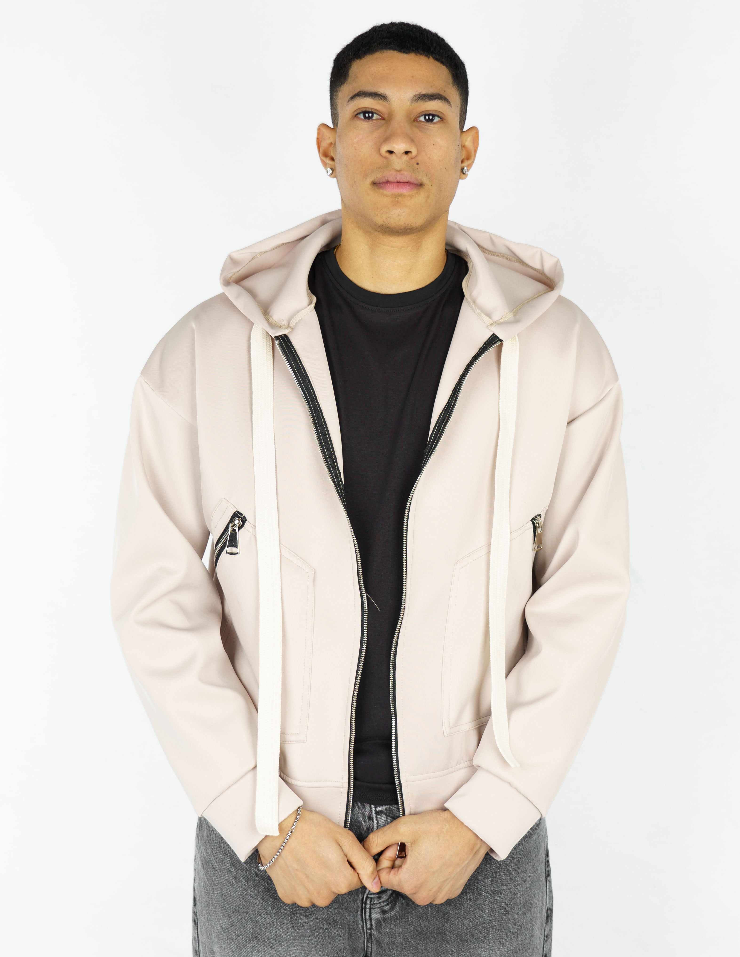 Felpa Boxy fit con zip e laccio