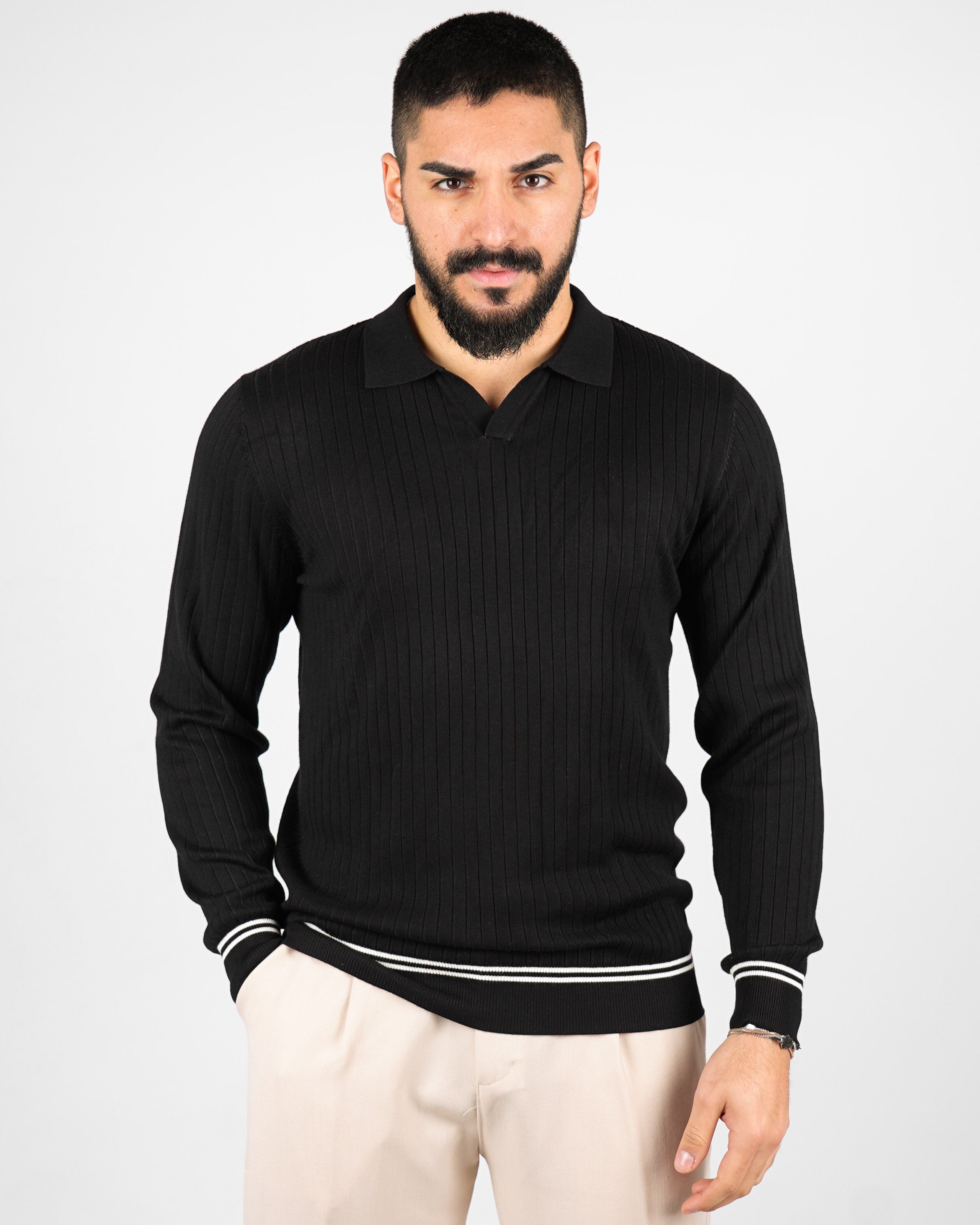 POLO COLLO APERTO CON RIGHE