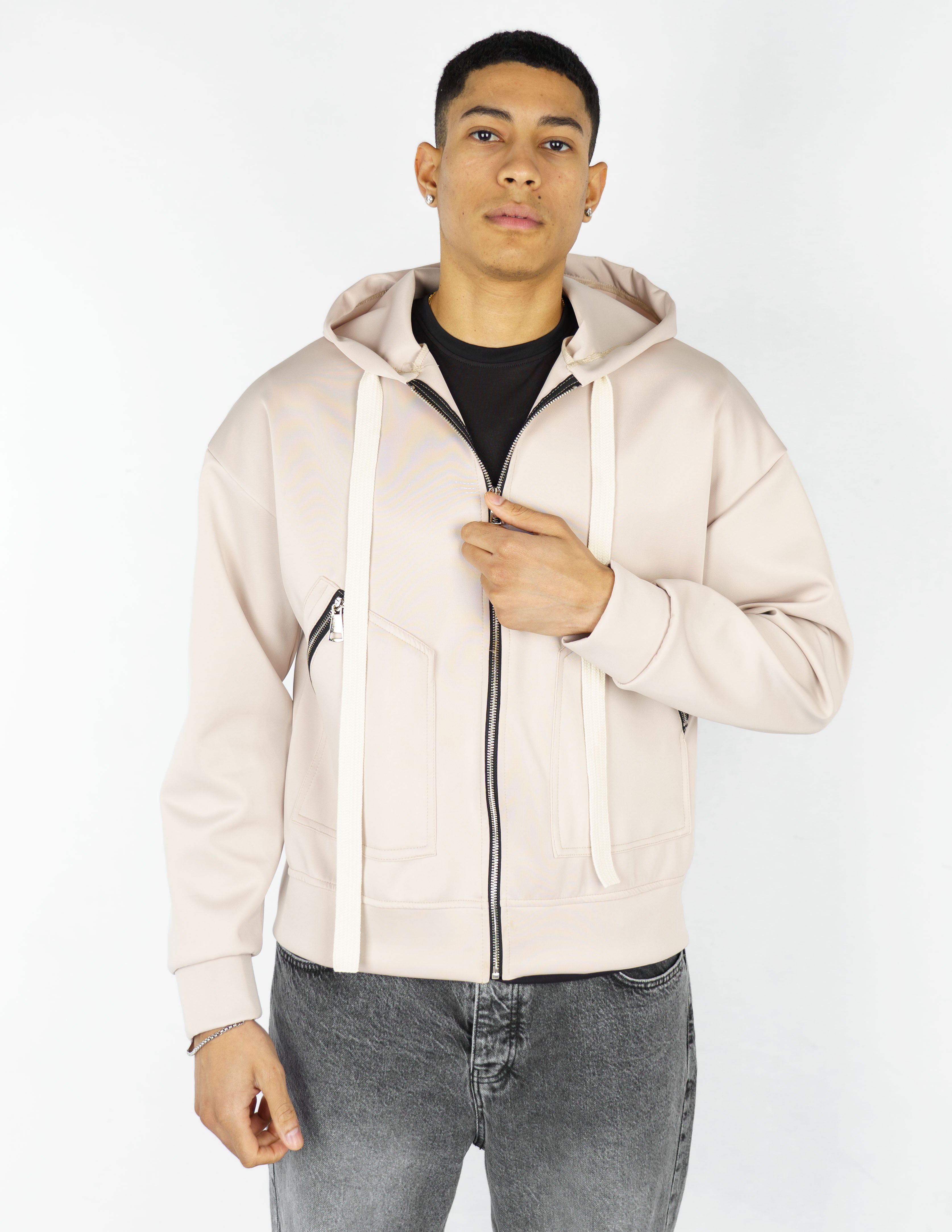 Felpa Boxy fit con zip e laccio