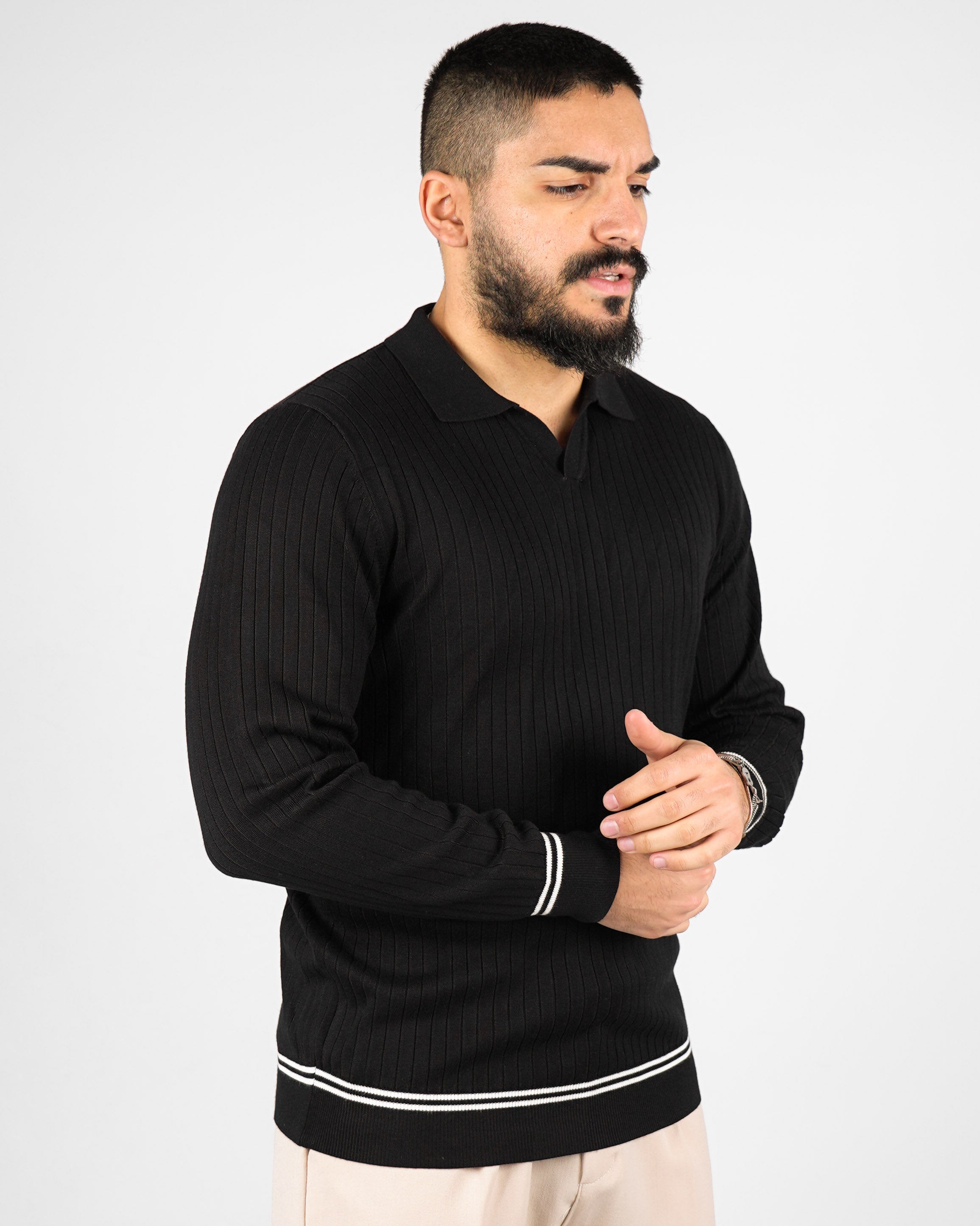 POLO COLLO APERTO CON RIGHE