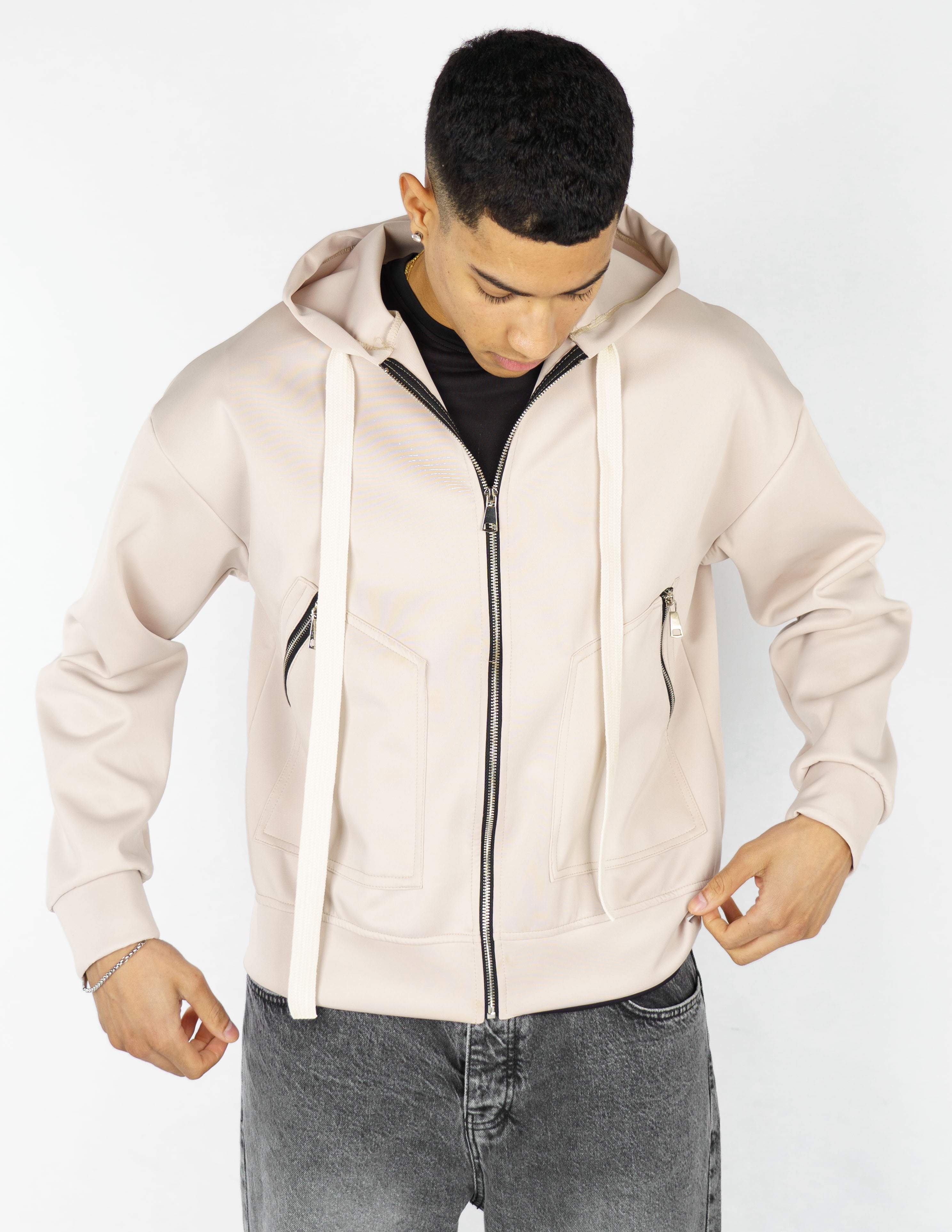 Felpa Boxy fit con zip e laccio