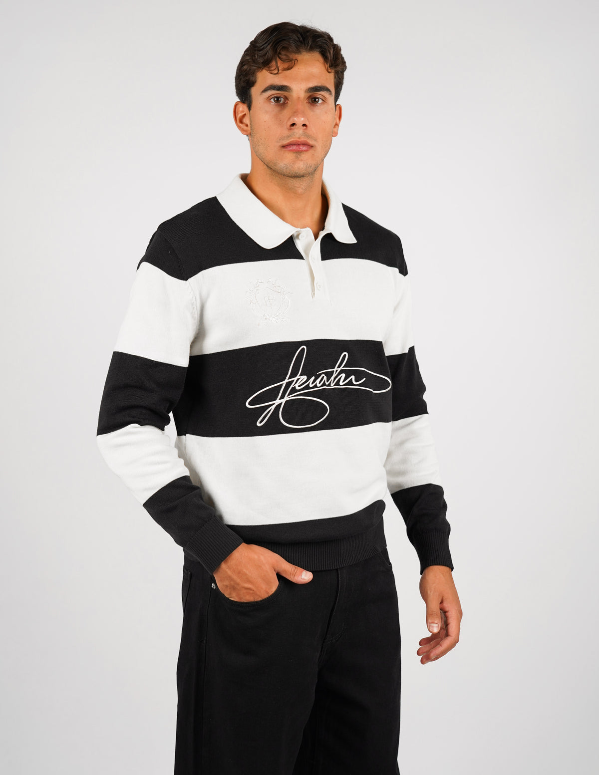 POLO MANICA LUNGA RIGATA CON RICAMI