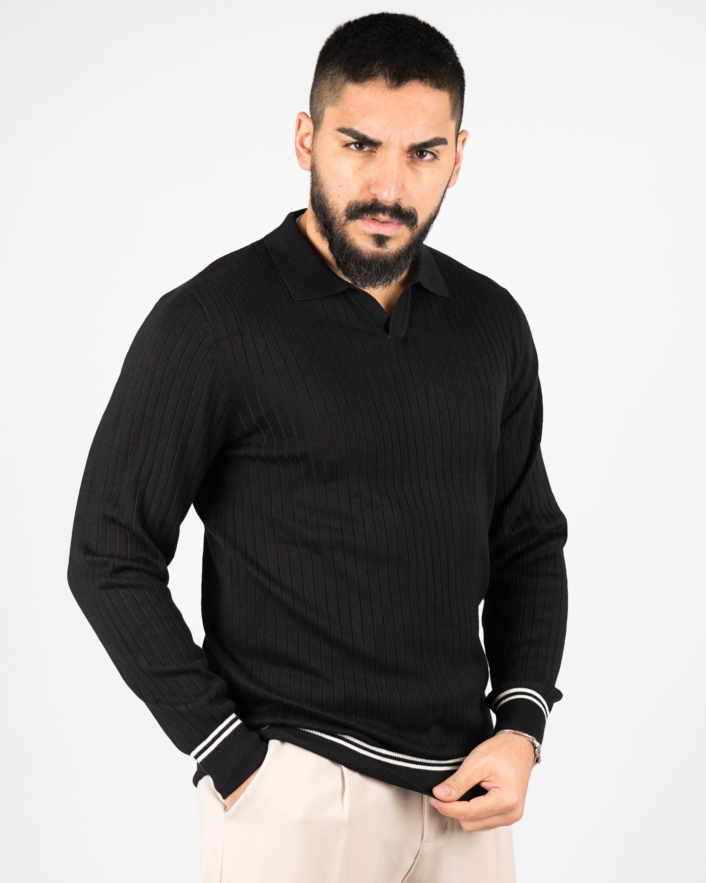 POLO COLLO APERTO CON RIGHE