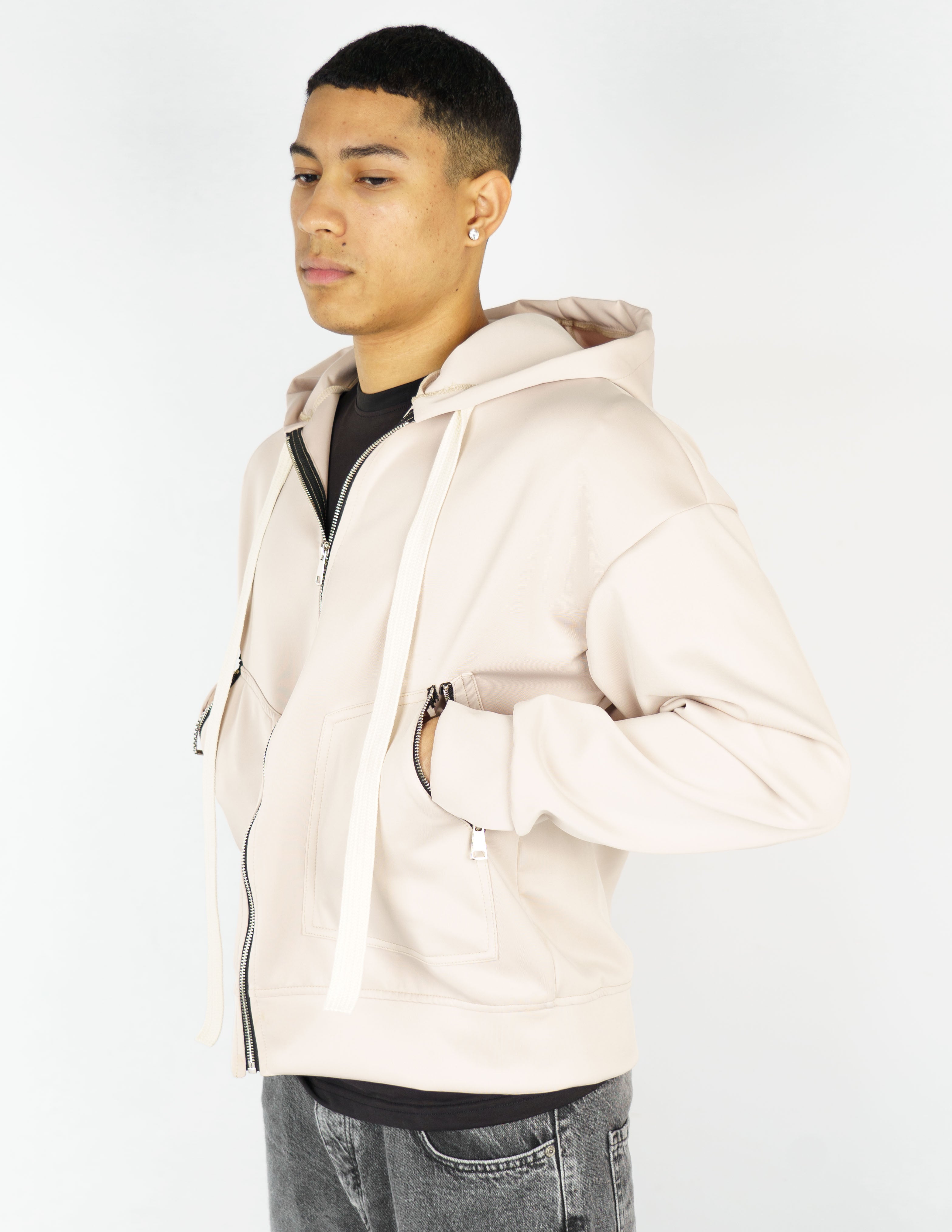 Felpa Boxy fit con zip e laccio
