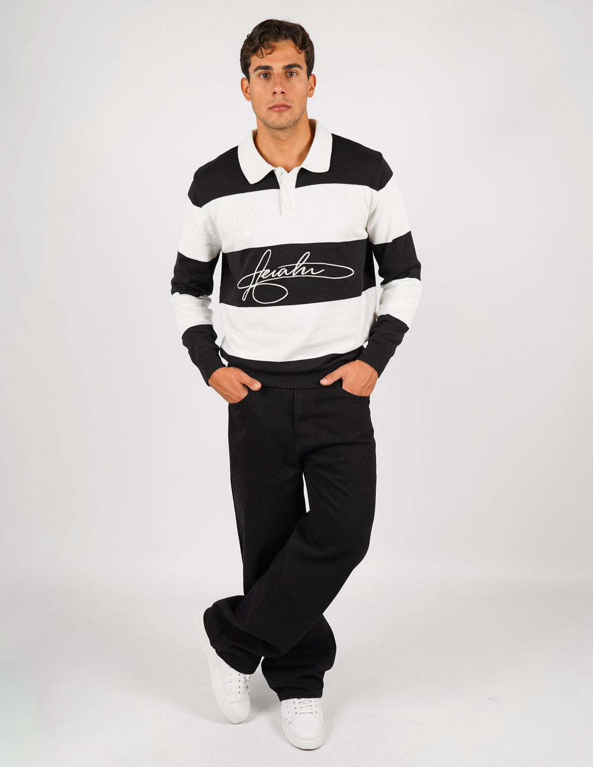 POLO MANICA LUNGA RIGATA CON RICAMI
