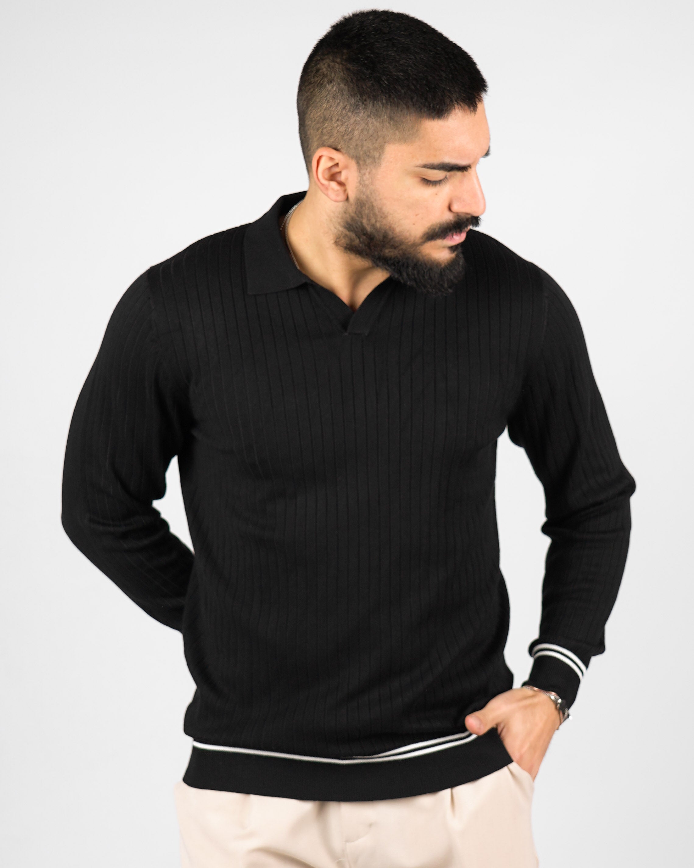 POLO COLLO APERTO CON RIGHE