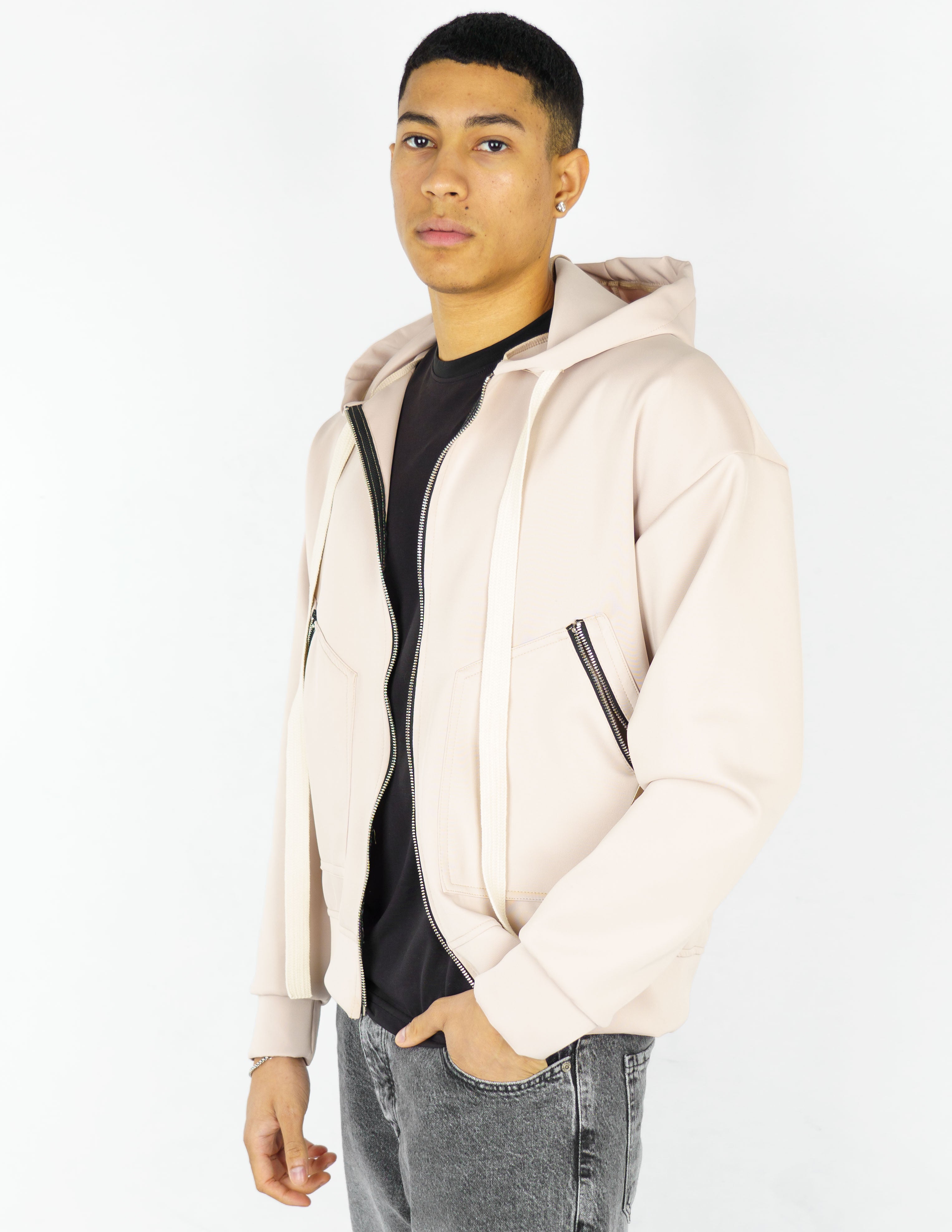 Felpa Boxy fit con zip e laccio