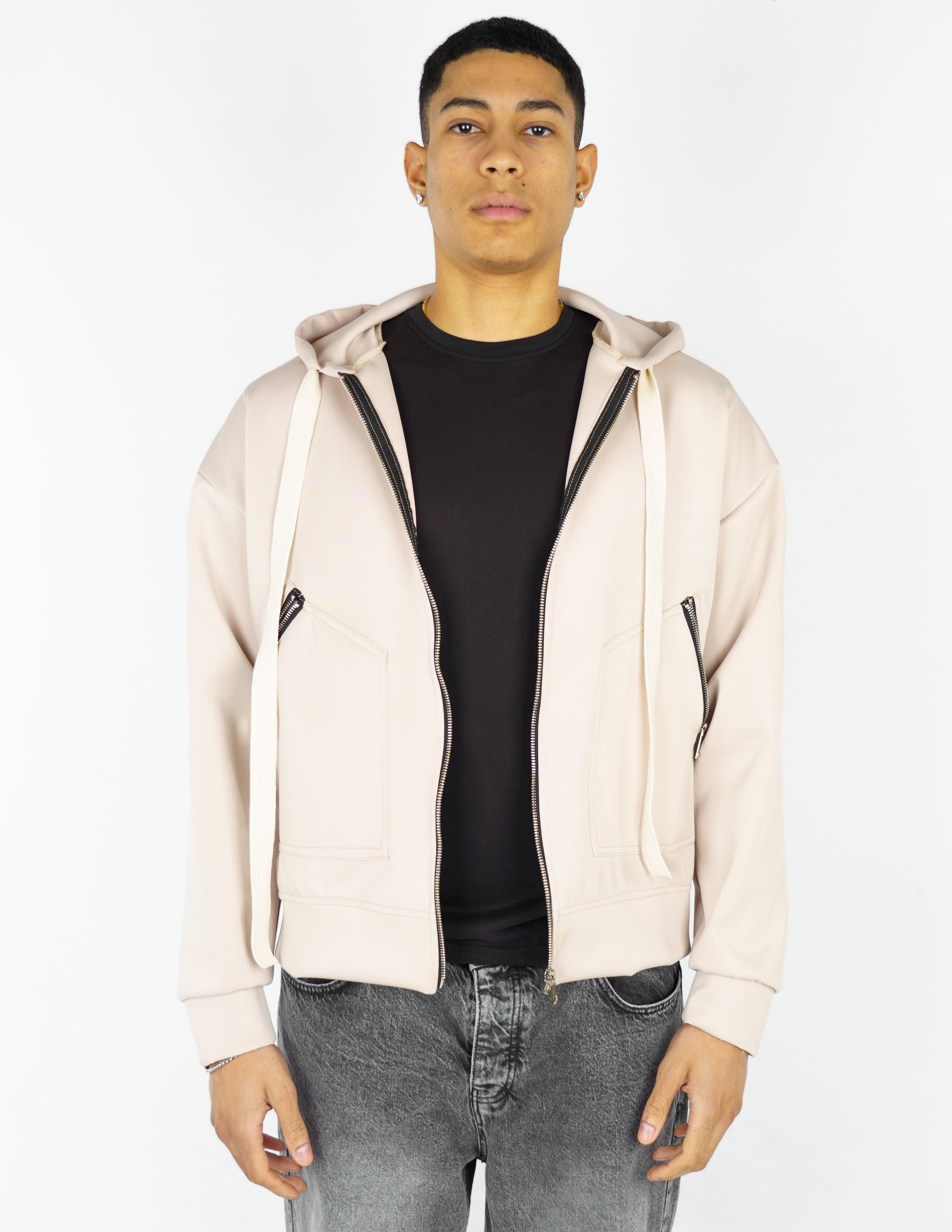 Felpa Boxy fit con zip e laccio