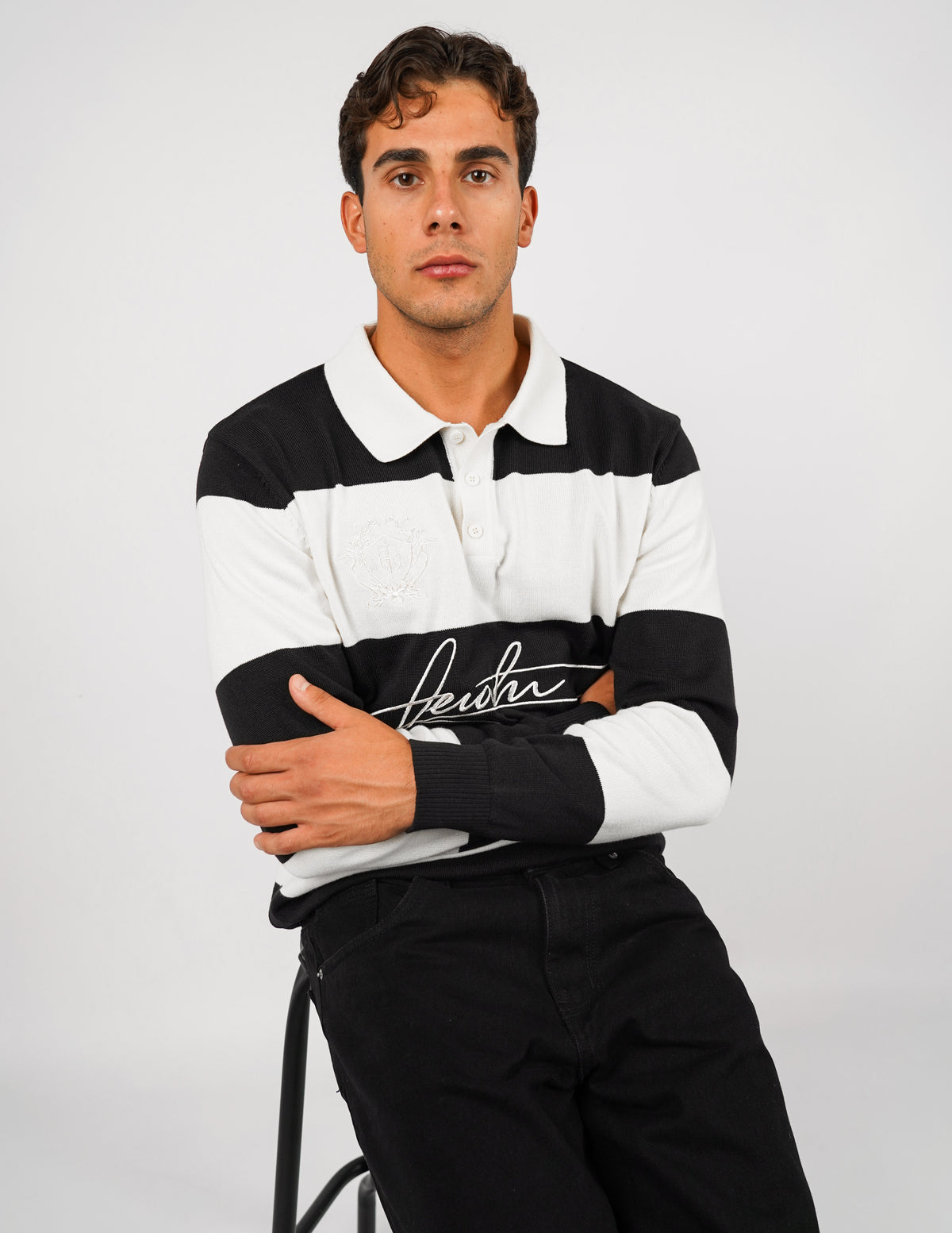 POLO MANICA LUNGA RIGATA CON RICAMI