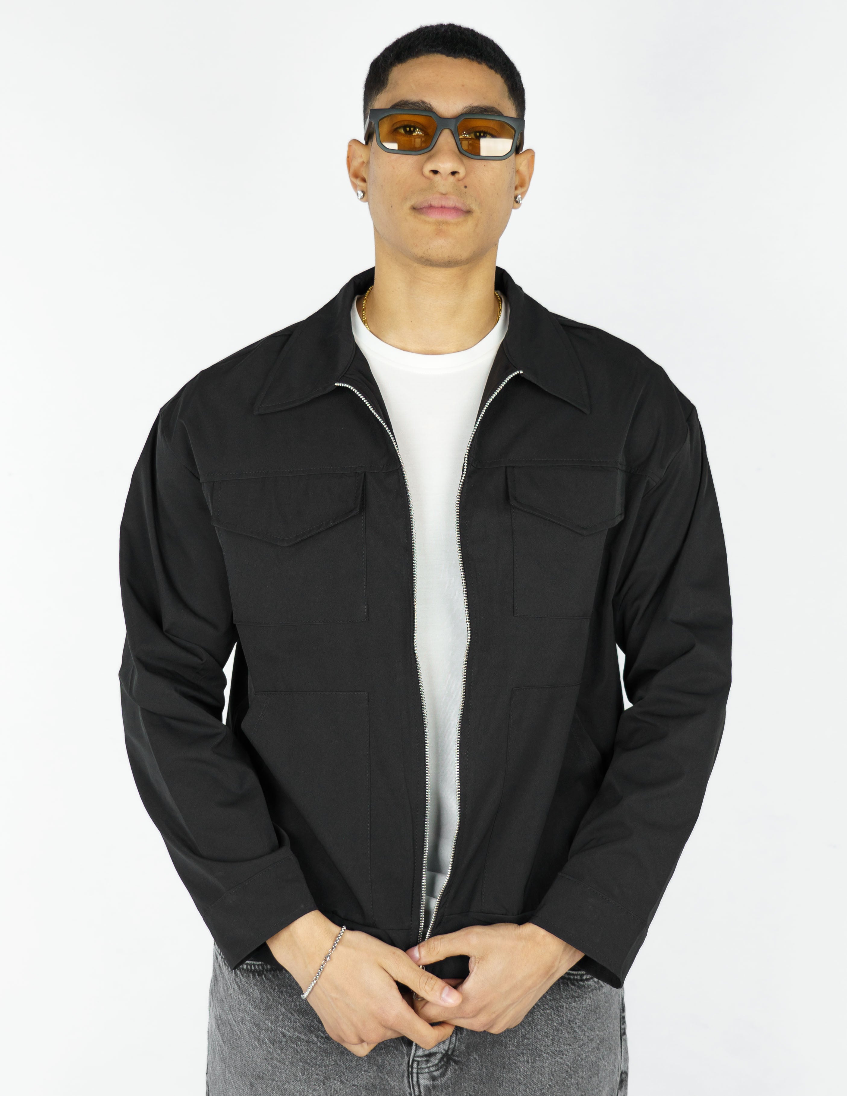 Giacca over shirt in tessuto tecnico