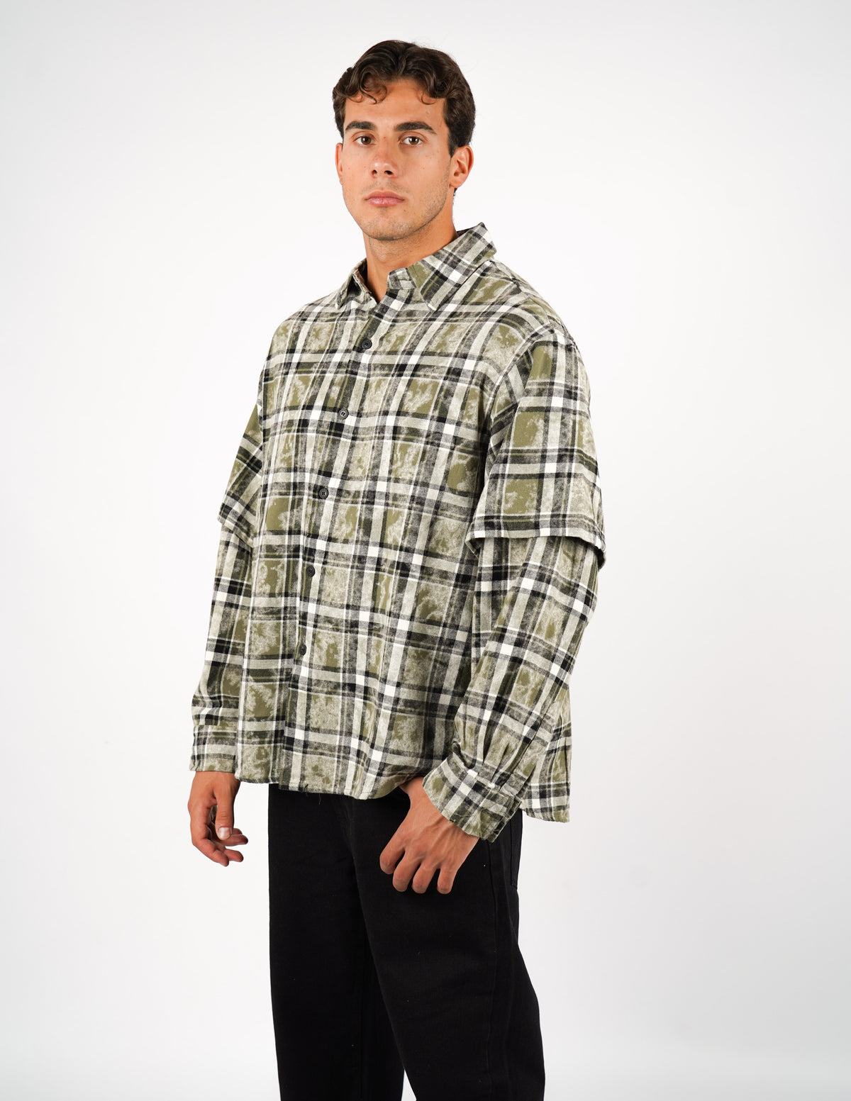 camicia slavata doppia manica a quadri