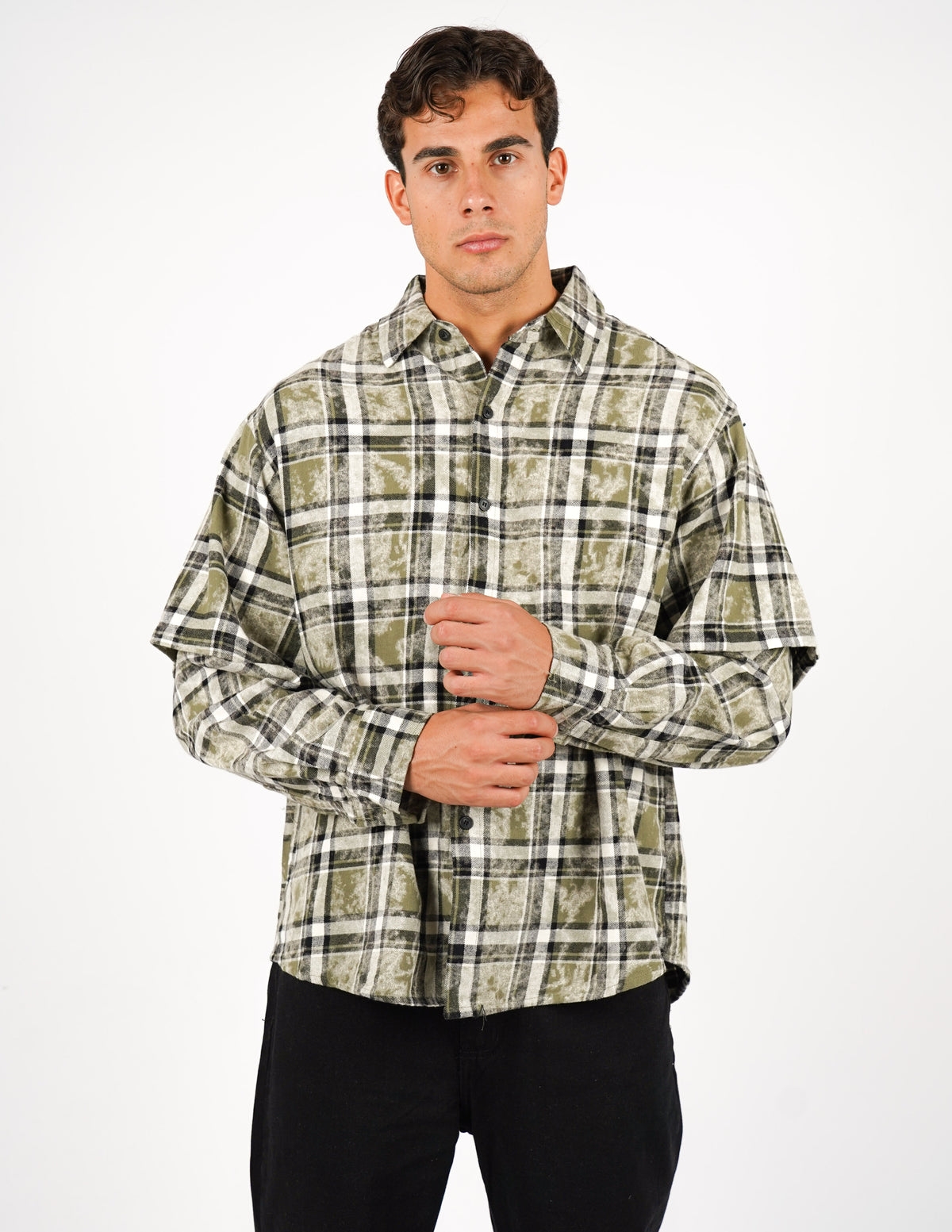 camicia slavata doppia manica a quadri