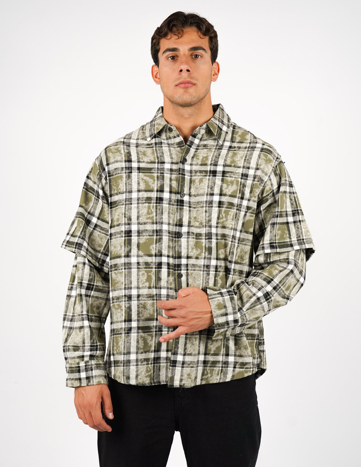 camicia slavata doppia manica a quadri