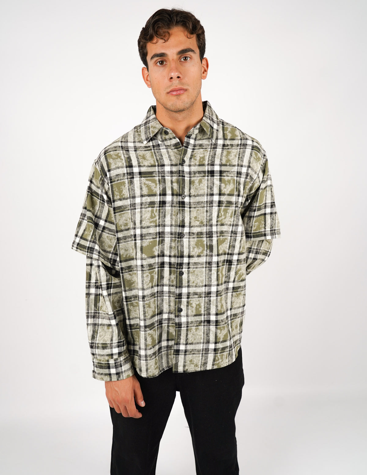 camicia slavata doppia manica a quadri
