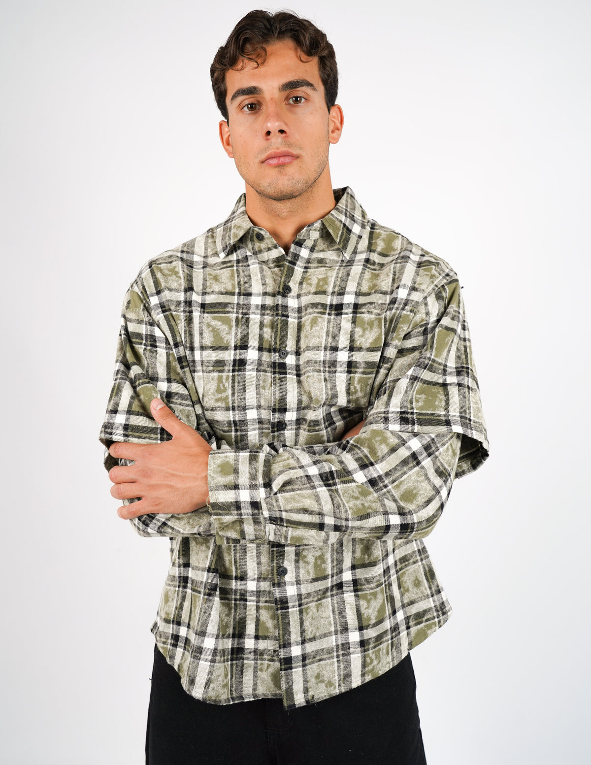 camicia slavata doppia manica a quadri