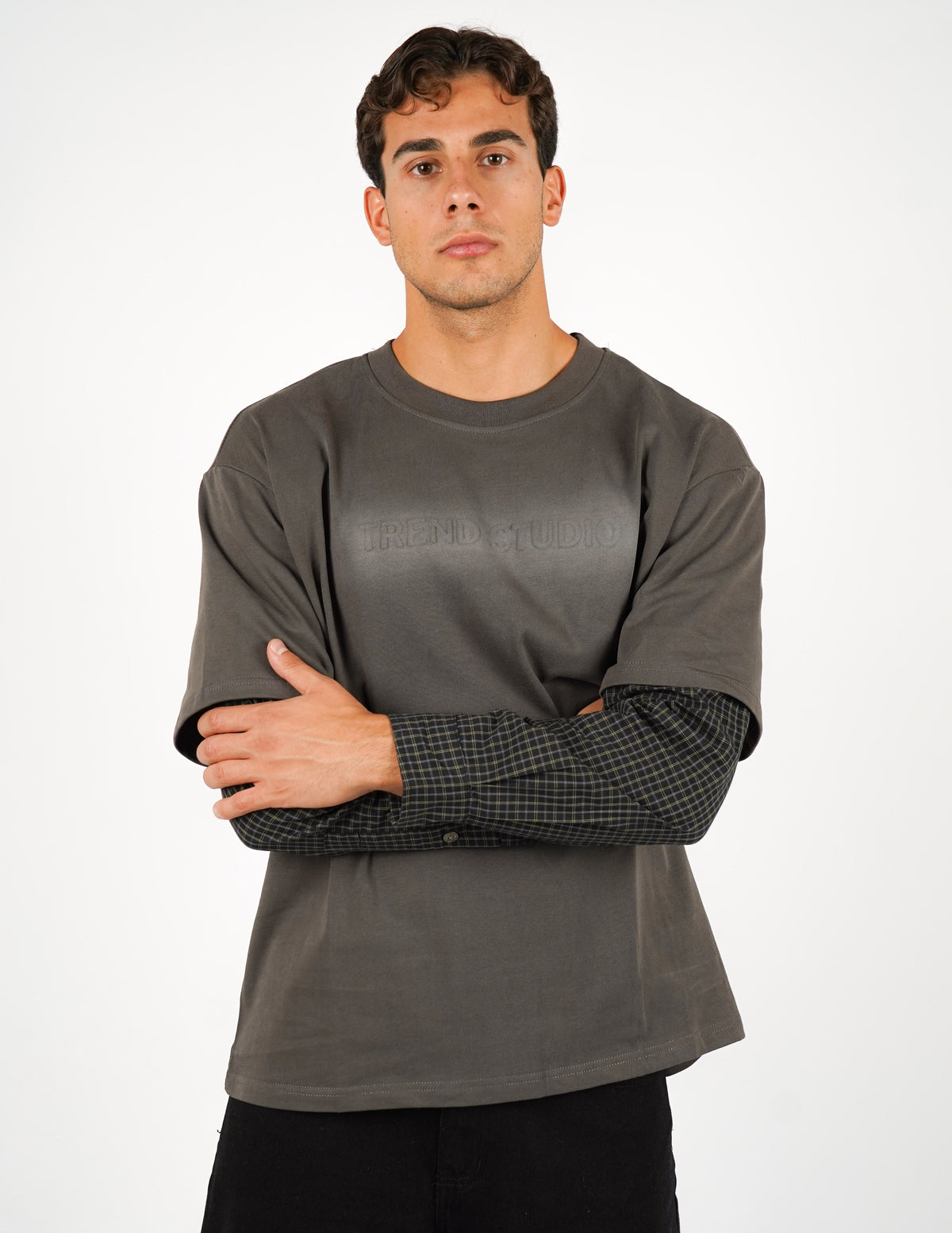 LONGSLEEVE IN COTONE CON MANICA A QUADRI