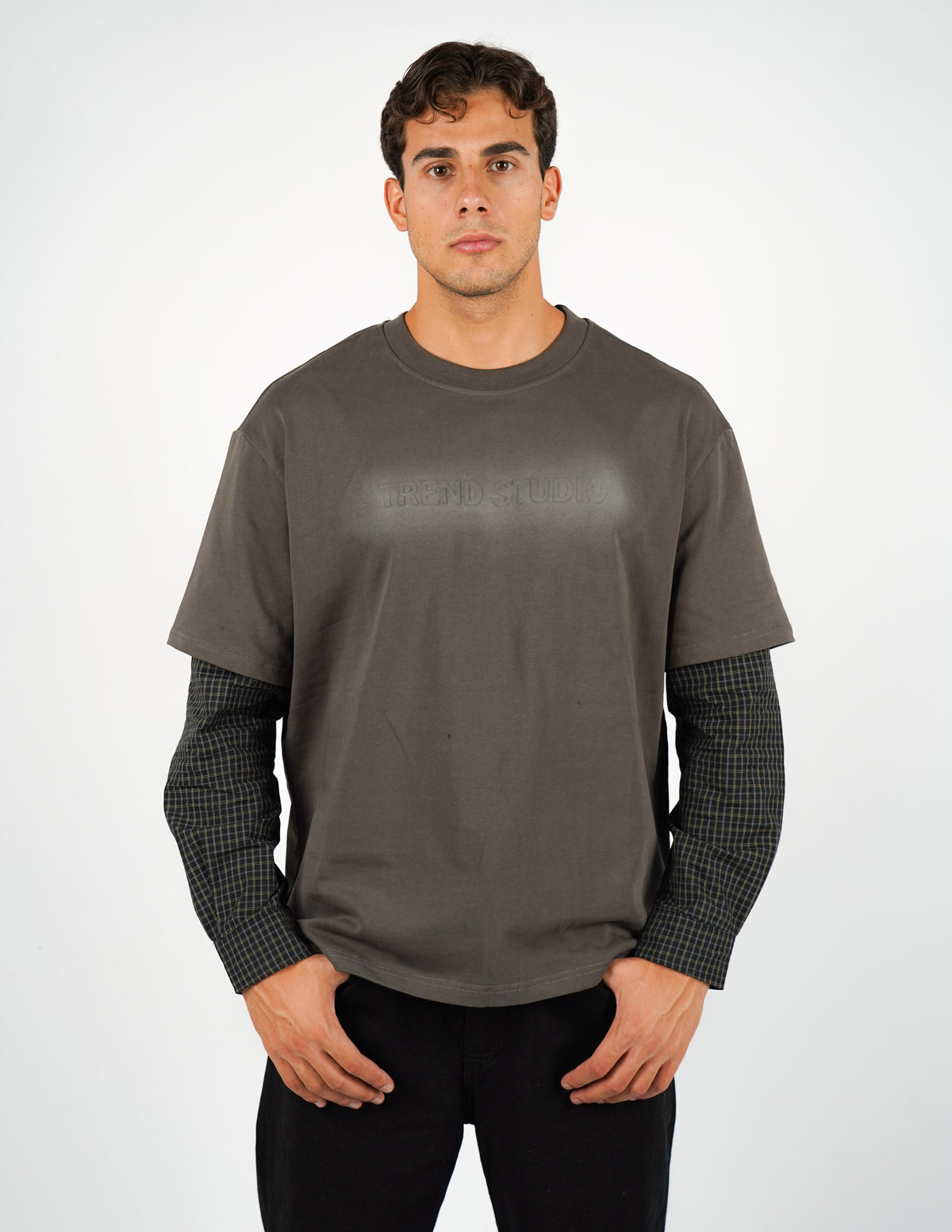 LONGSLEEVE IN COTONE CON MANICA A QUADRI
