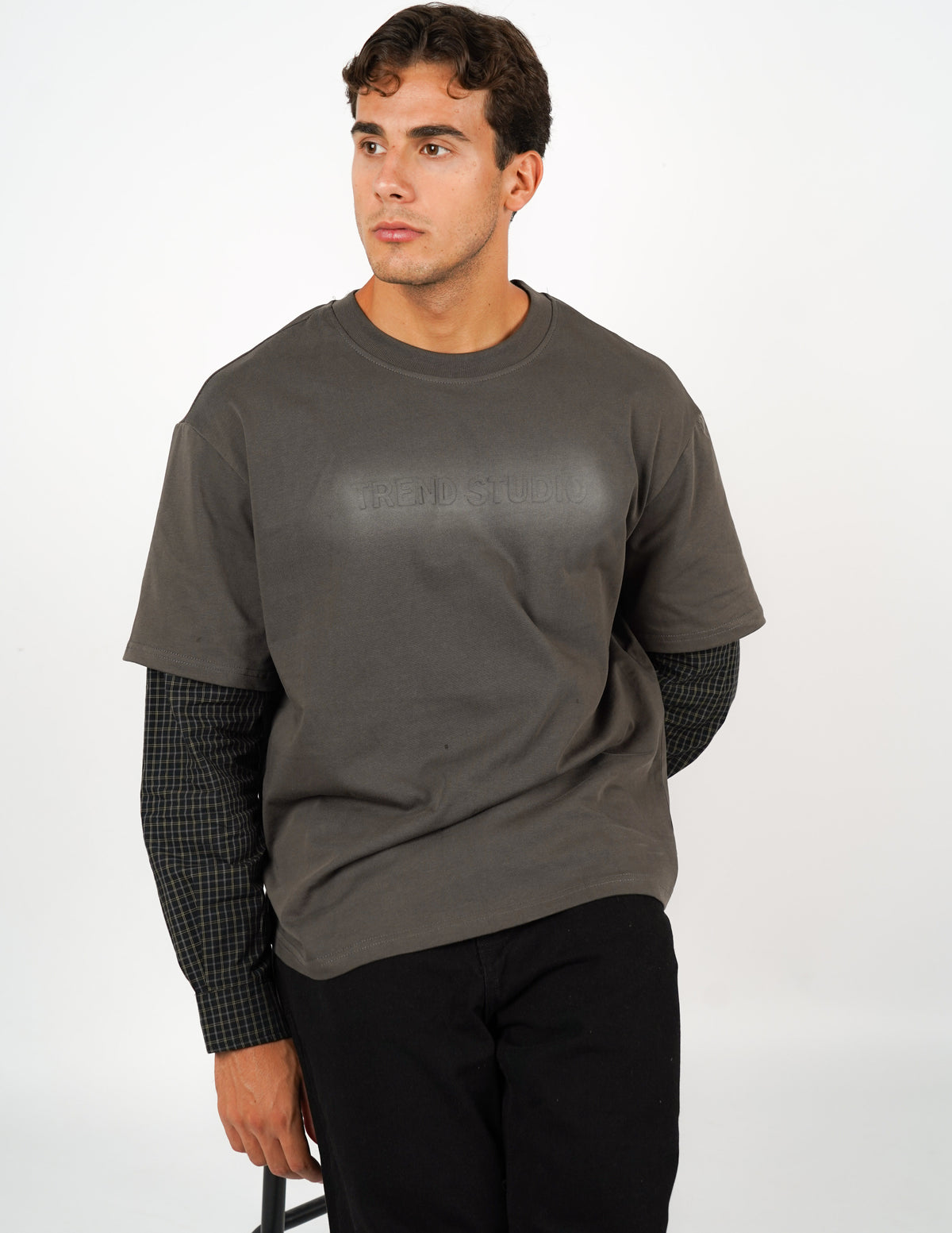 LONGSLEEVE IN COTONE CON MANICA A QUADRI