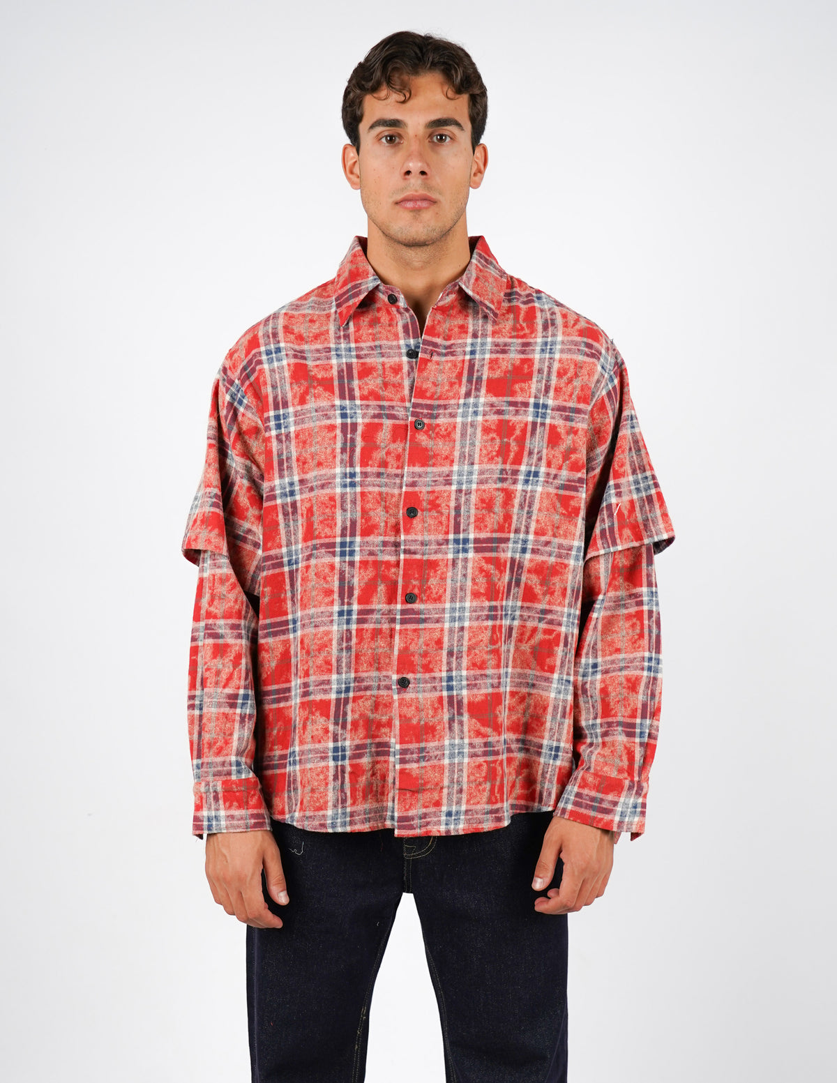 camicia slavata doppia manica a quadri