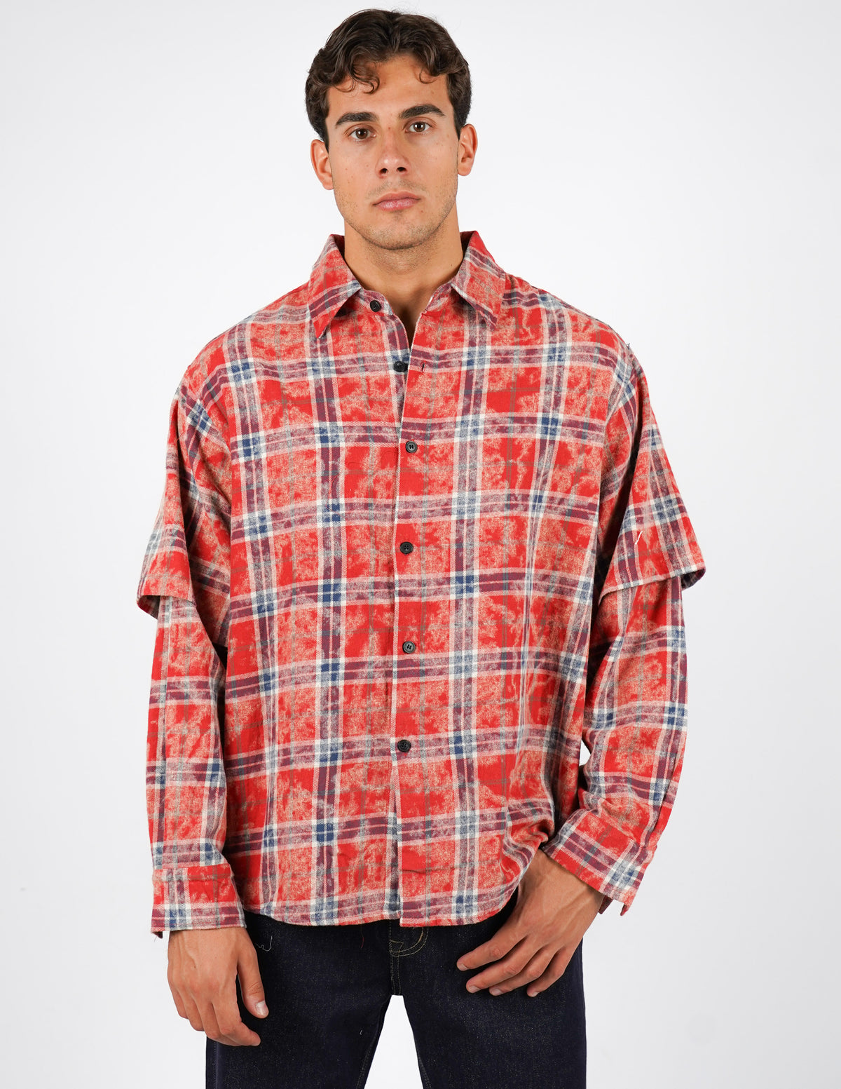 camicia slavata doppia manica a quadri