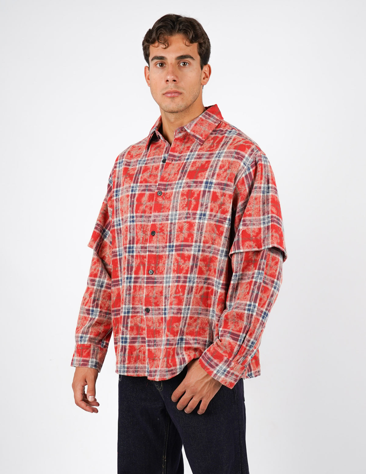 camicia slavata doppia manica a quadri