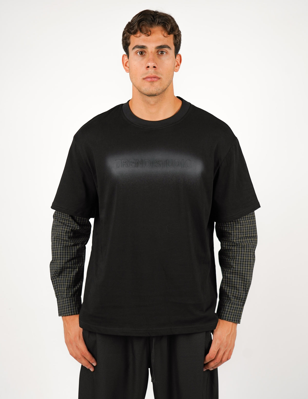LONGSLEEVE IN COTONE CON MANICA A QUADRI